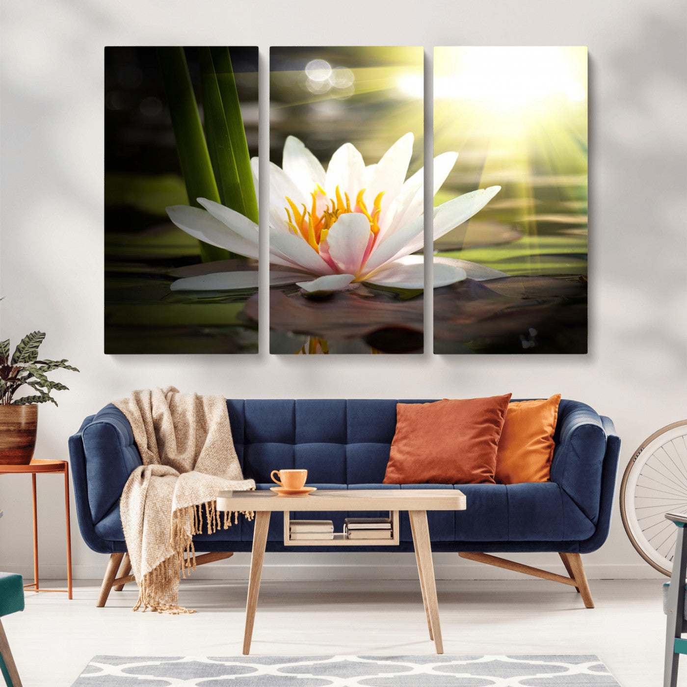 MGV-CV-48X32-3P - Lotus Flower Wall Art Canvas Print, Water Lily Large Wall Art Canvas Print