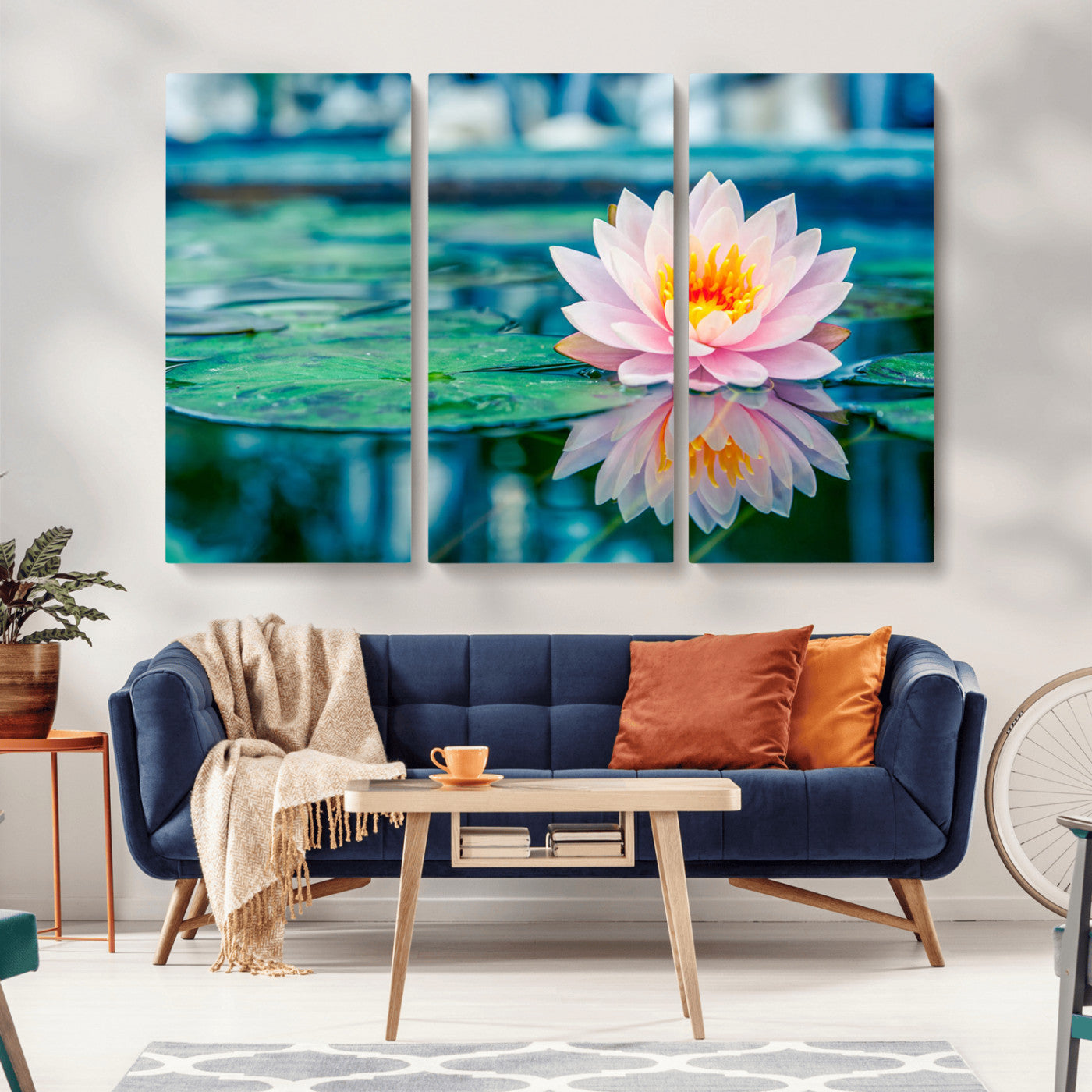 MGV-CV-48X32-3P - Lotus Flower Wall Art Canvas Print, Water Lily Large Wall Art Canvas Print for Yoga Room Decor,