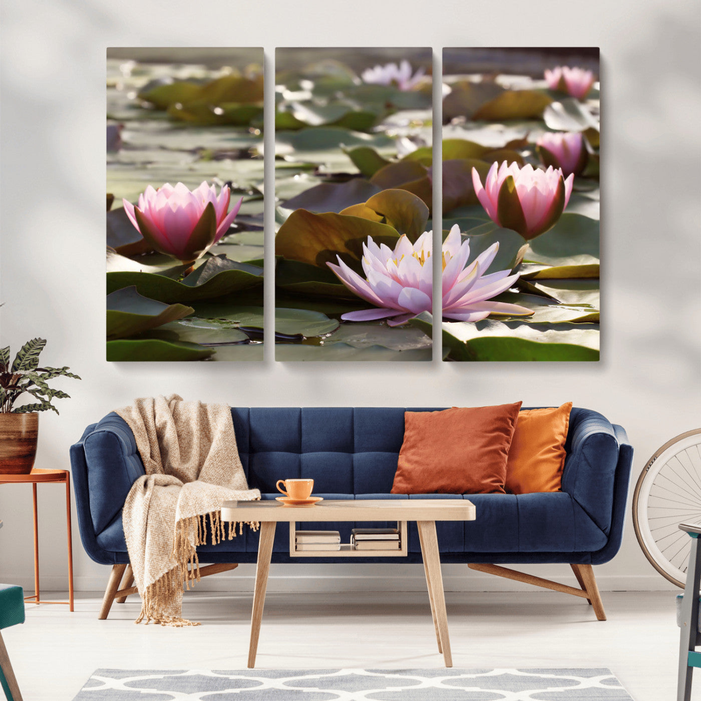 MGV-CV-48X32-3P - Lotus Flower Wall Art Canvas Print, Water Lily Large Wall Art Canvas Print for Yoga Room Decor,