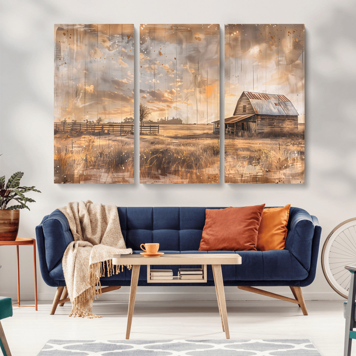 MGV-CV-48X32-3P - Rustic Farmhouse Wall Art Canvas Print | Barn and Field Canvas Print | Vintage Country Landscape