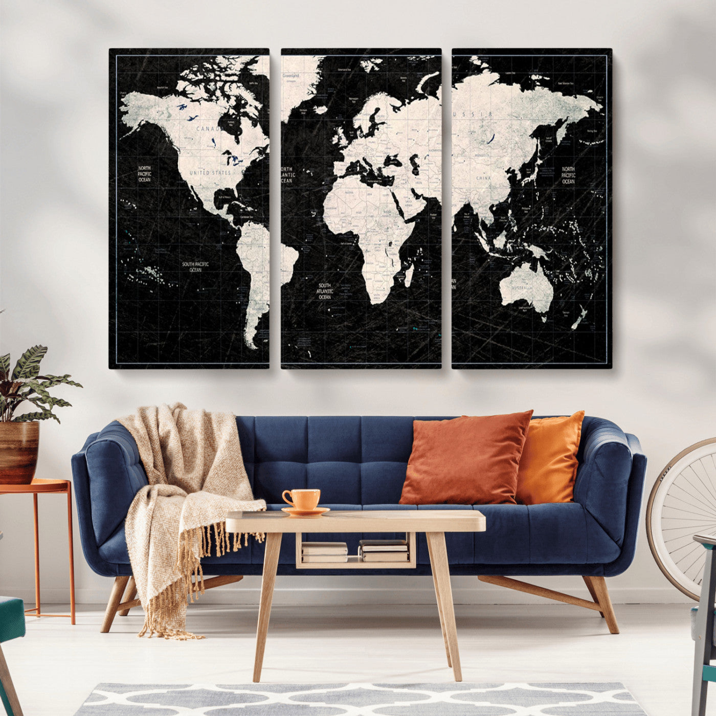 MGV-CV-48X32-3P - Push Pin World Map Canvas Print – Framed Wall Art for Couples to Track Their Travels – Anniversary