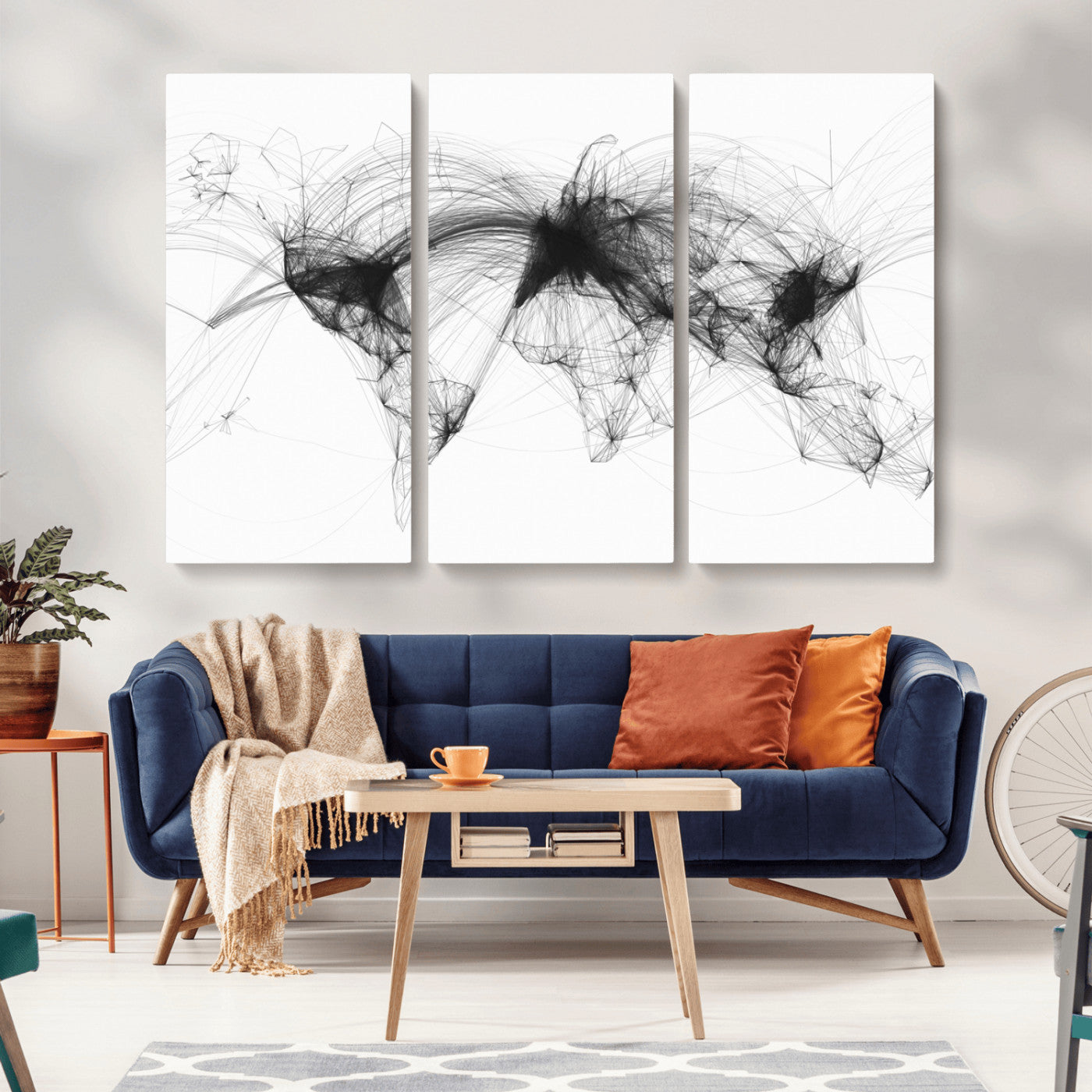 MGV-CV-48X32-3P - Flight Routes Air Traffic Map Canvas Wall Art - Framed - Ready to Hang