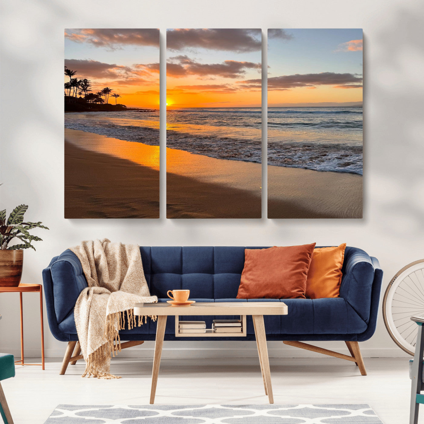 MGV-CV-48X32-3P - Sunset Wall Art Print - Stunning Beach Sunset Canvas Artwork for Elegant Home or Office Coastal