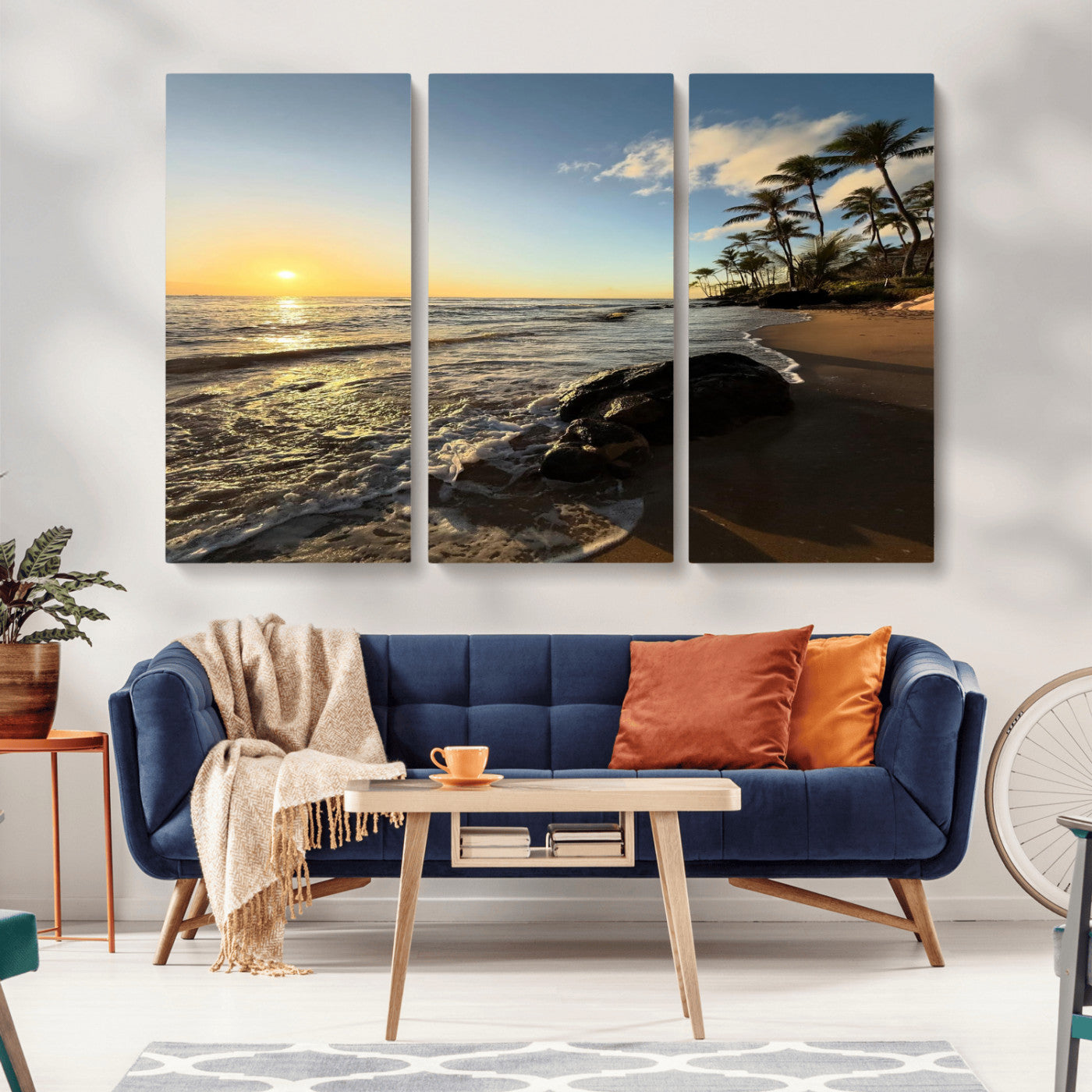 MGV-CV-48X32-3P - Tropical Beach Wall Art - Stunning Ocean Sunset Canvas Print with Palm Tree Design for Relaxing and