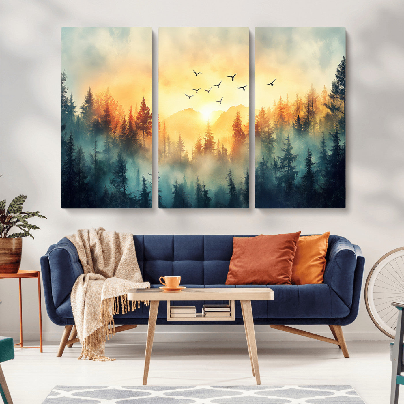 MGV-CV-48X32-3P - Abstract Forest Wall Art Print- Serene Nature Canvas Print with Misty Forest Design for Modern Home
