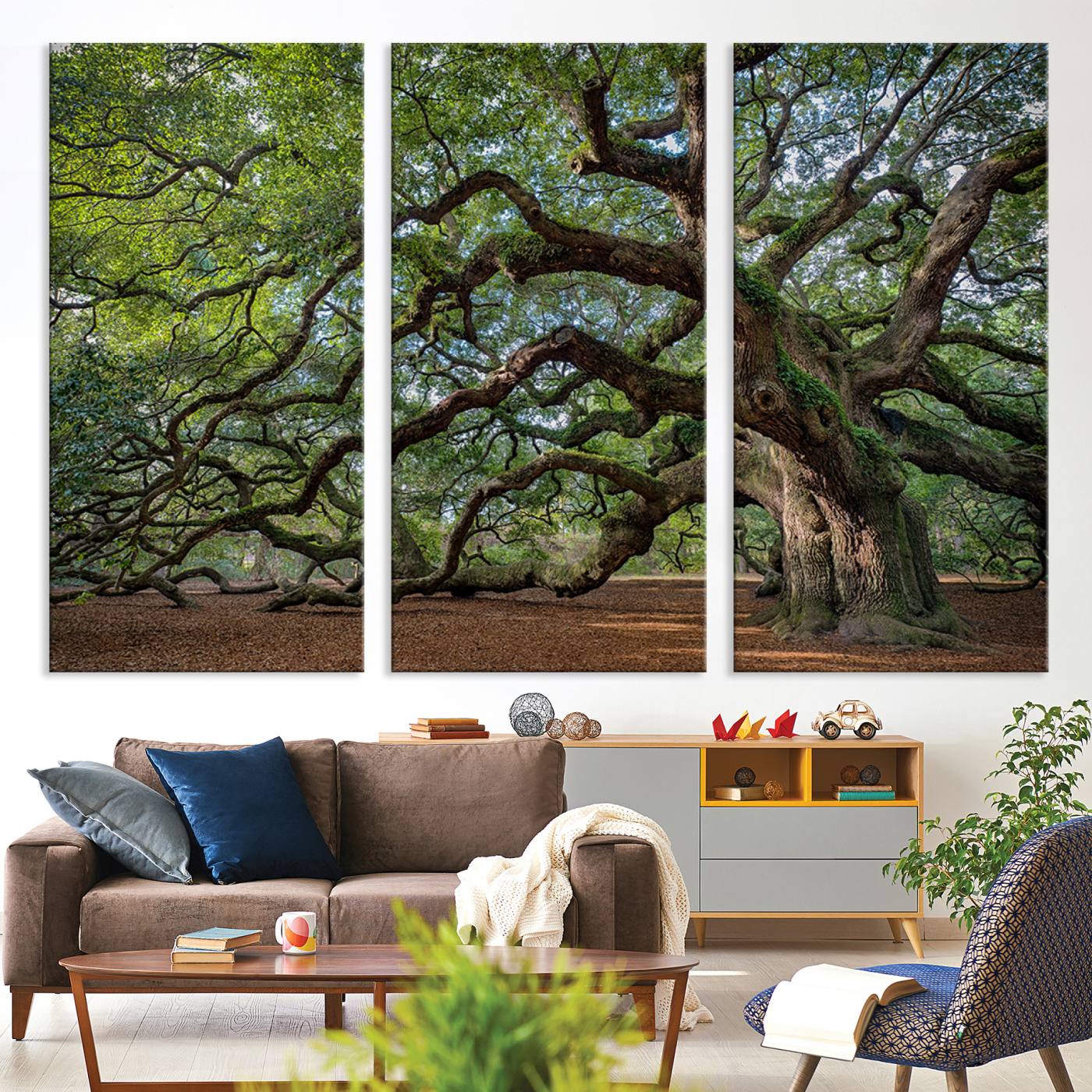 Canvas of the Angel Oak tree with sprawling limbs and mossy bark, ideal for earthy natural or rustic southern-inspired decor.