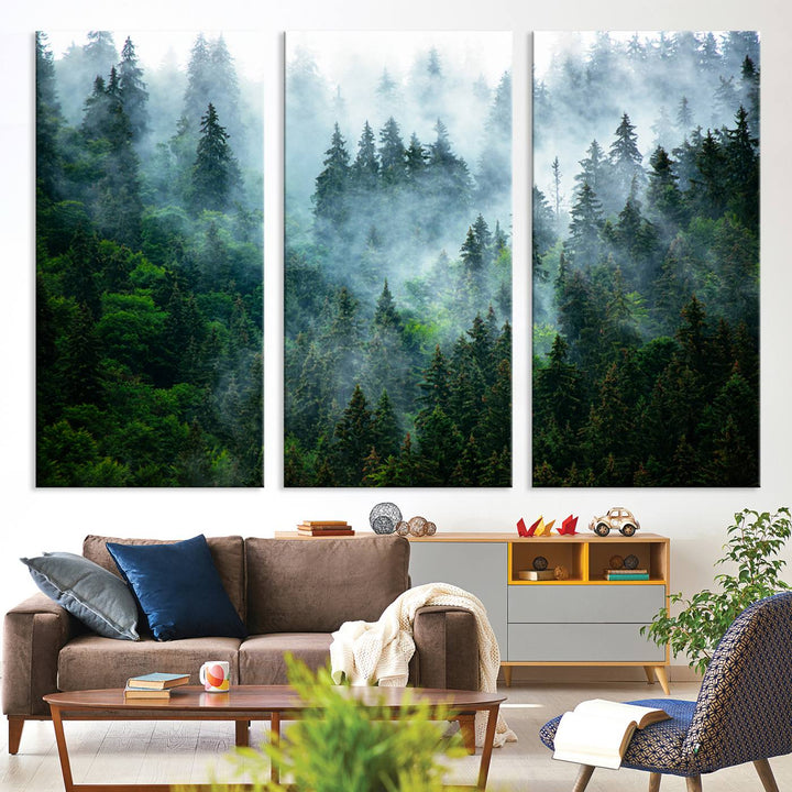 Misty Forest Art Wall Art Canvas Print, Foggy Mountain Art Print, Framed Scenic Wall Print Art Print, Large Woodland Canvas Printing Perfect for  Decor