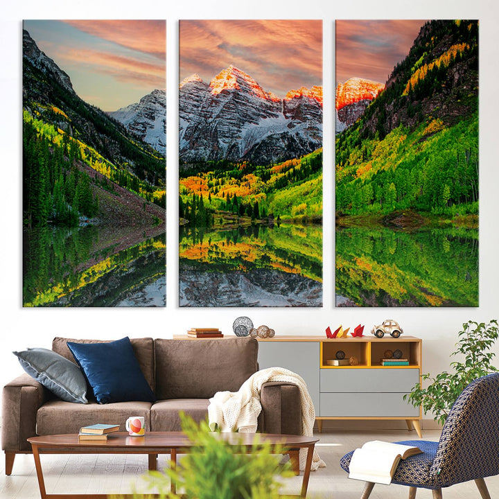 Maroon Bells Lake Wall Art Canvas Print – Majestic Colorado Mountain Landscape, Autumn Reflection, Multi-Panel Framed Artwork for Home, Office Decor