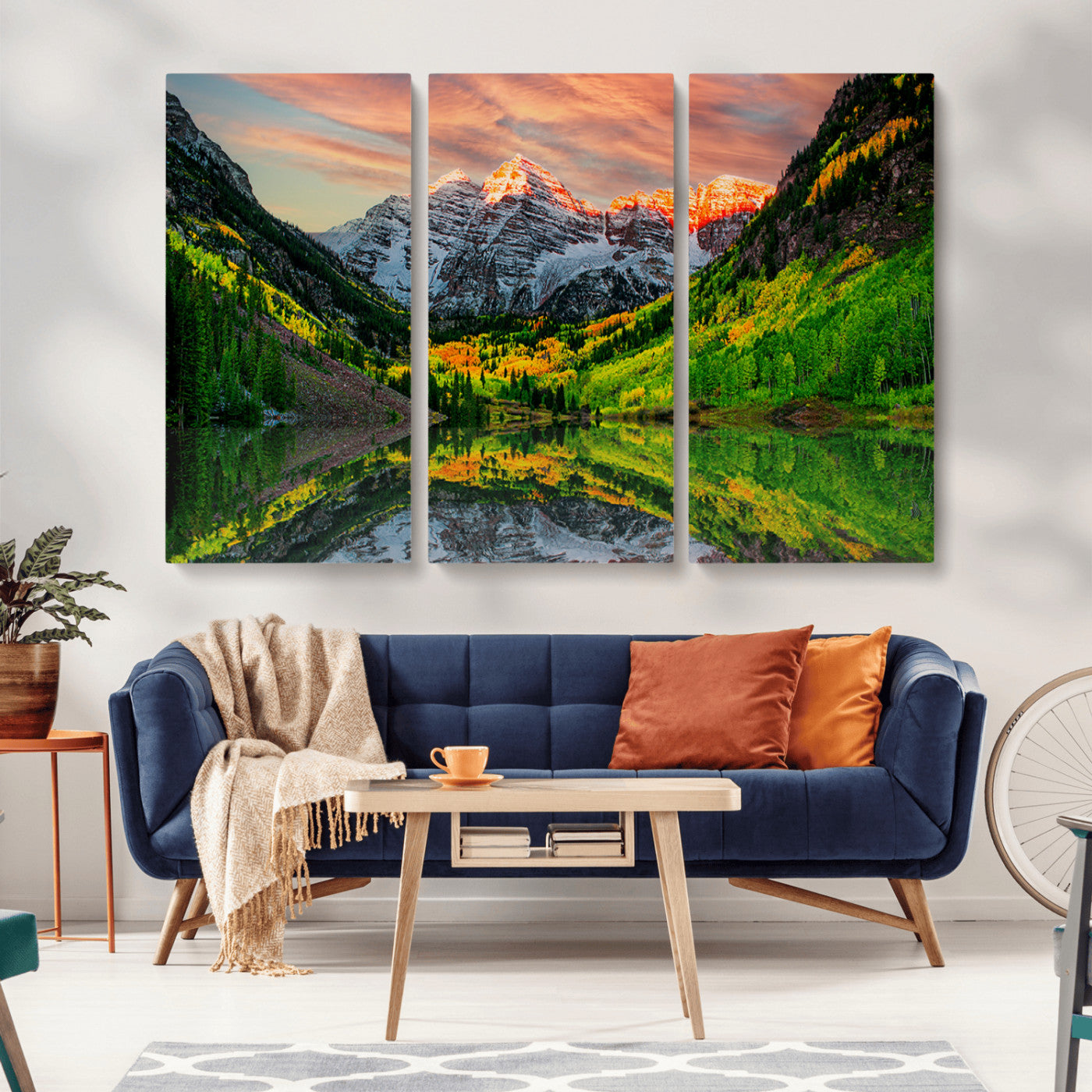 MGV-CV-48X32-3P - Maroon Bells Lake Wall Art Canvas Print – Majestic Colorado Mountain Landscape, Autumn Reflection,