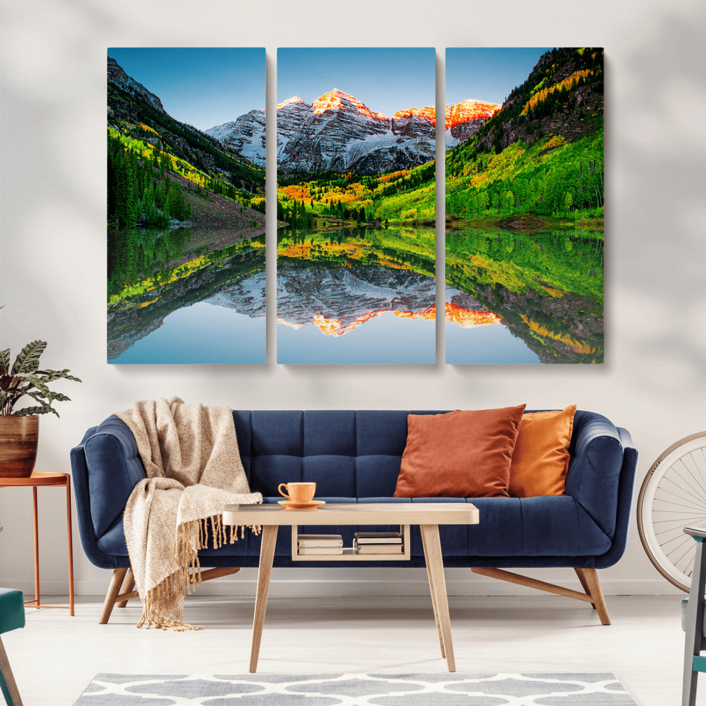 MGV-CV-48X32-3P - Maroon Bells Lake Print Wall Art – Majestic Colorado Mountain Landscape, Autumn Reflection,