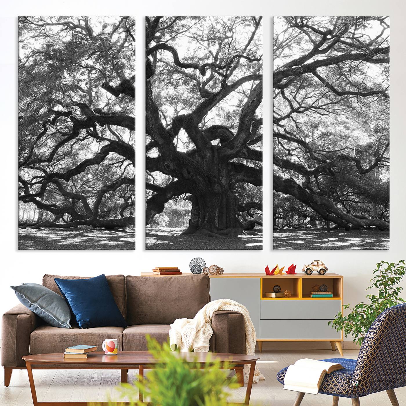 Ancient Oak Wall Art Canvas Print, Framed Twisted Branches Art Picture Print, Gnarled Tree Perfect Moody Nature Decor