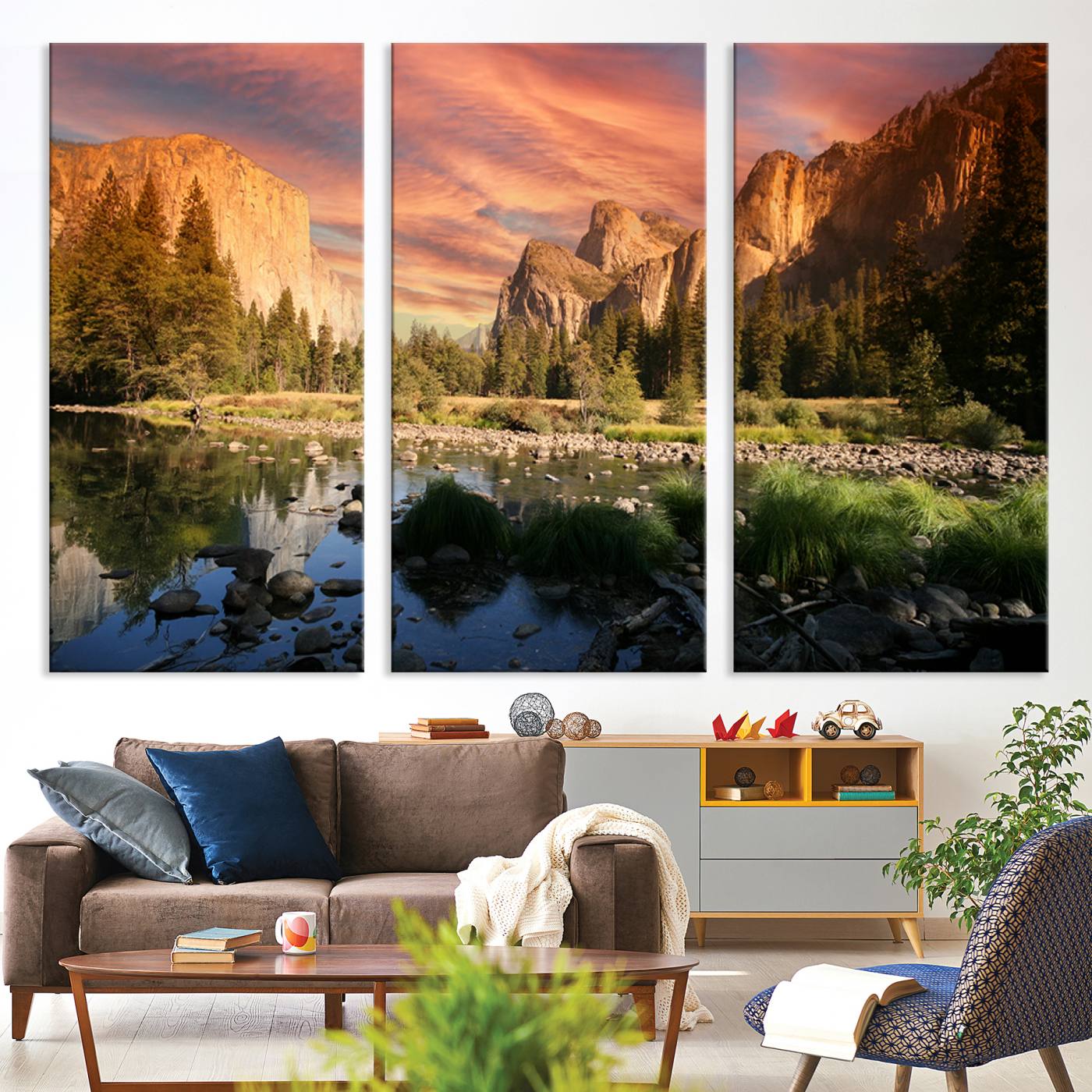 31199457-MGV-CV-36X24-Yosemite Valley Canvas Wall Art, Framed El Capitan Art Picture Print, Sunset Sky Perfect Vibrant Western Decor