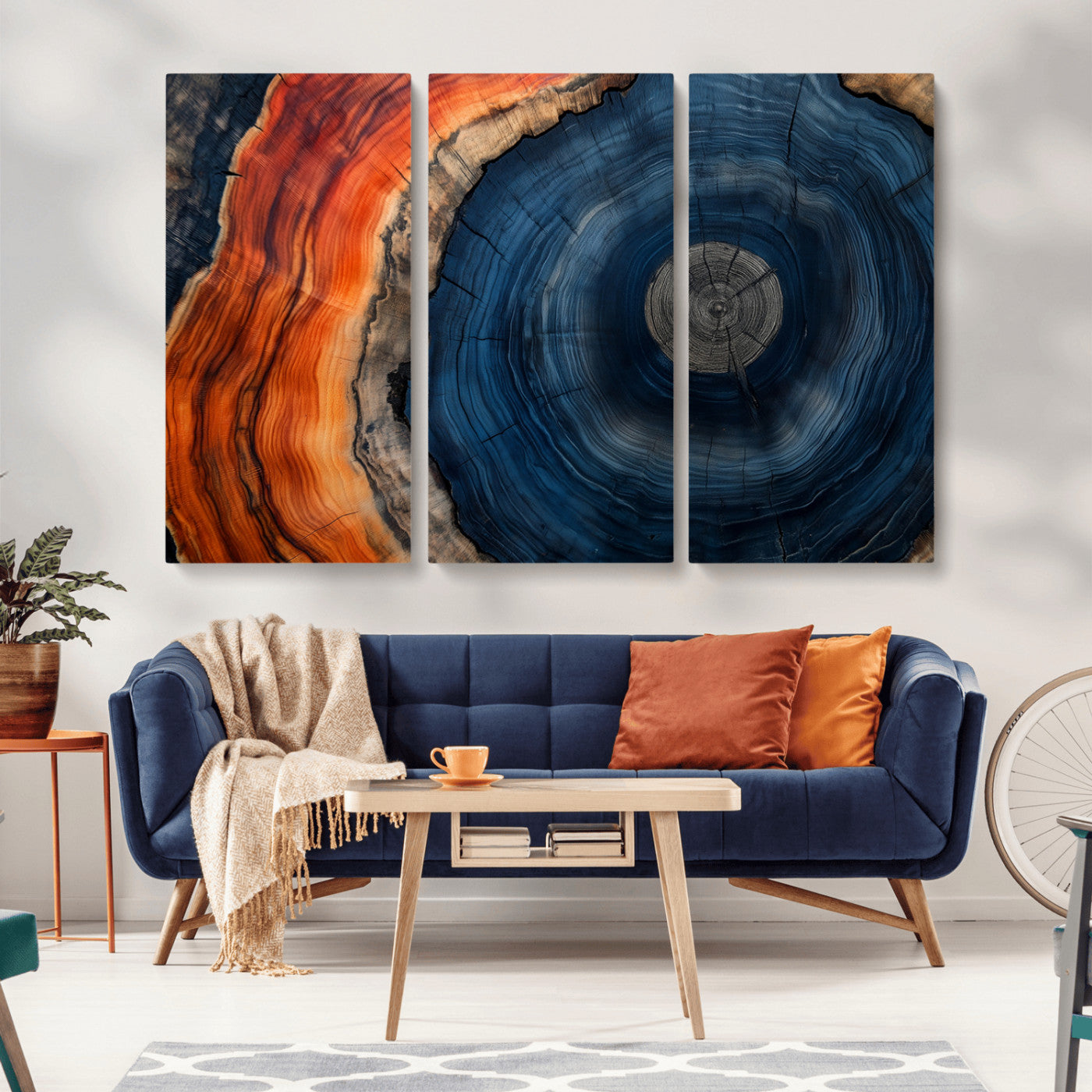 MGV-CV-48X32-3P - Tree Rings Wall Art Canvas Print, Rustic Wood Print, Framed Natural Texture Art Print, Wood Grain