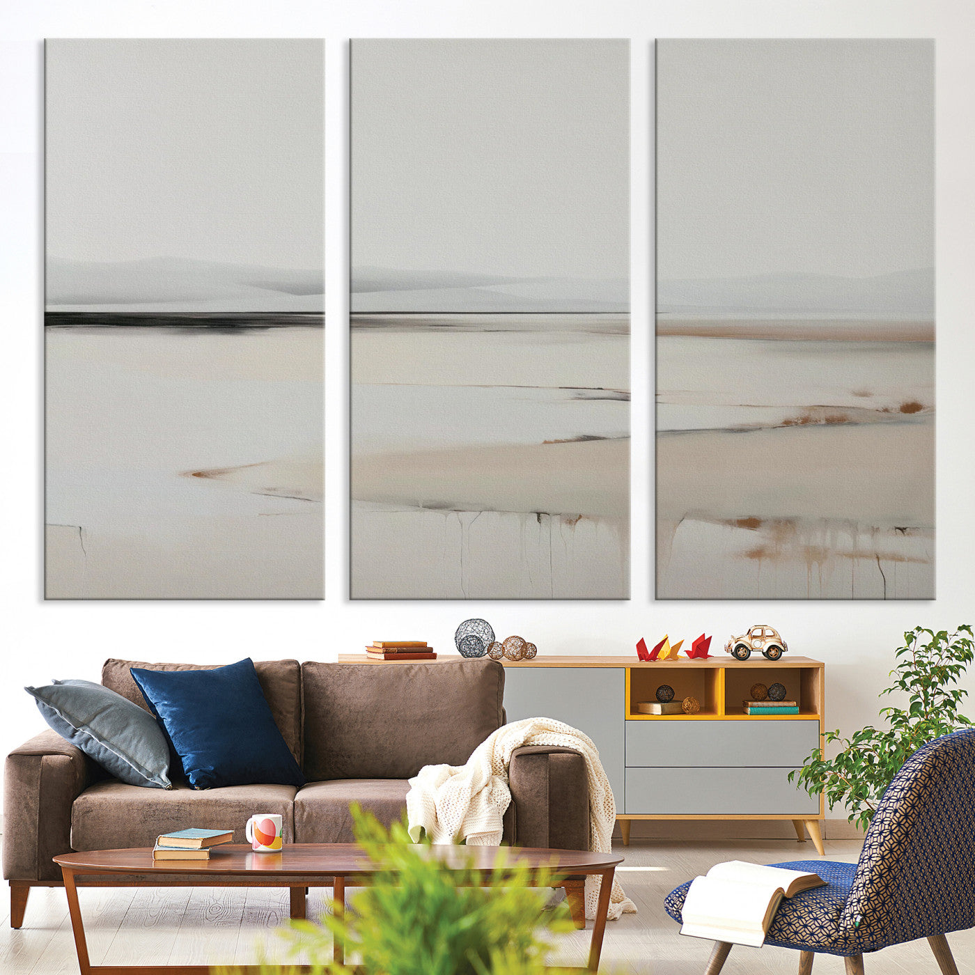 89410095-MGV-CV-36X24-Minimalist Landscape Wall Art Canvas Print, Framed Soft Horizon Art Picture Print, Abstract Seascape Perfect Minimalist Earthy Decor, Framed