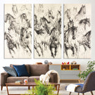 19433417-MGV-CV-36X24-Running Horses Wall Art Canvas Print, Framed Horse Sketch Art Picture Print, Galloping Herd Perfect Monochrome Western Decor