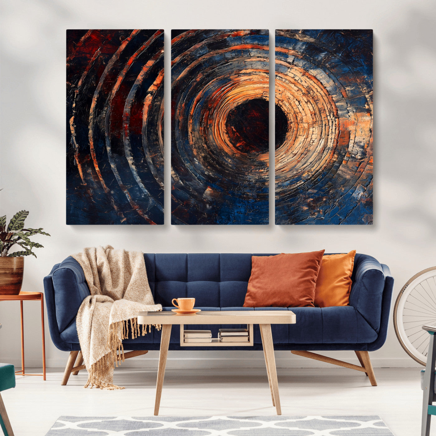 MGV-CV-48X32-3P - Wood Tree Ring Wall Art Canvas Print, Framed Natural Wood Art Picture Print, Rustic Tree Slice Perfect Rustic Decor Artwork