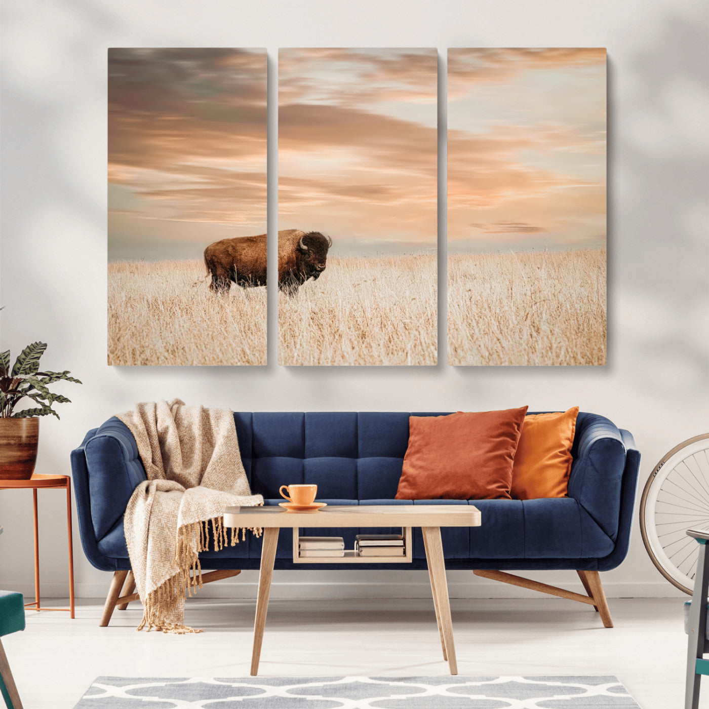 MGV-CV-48X32-3P - Bison Wall Art Canvas Print, Framed Buffalo Art Picture Print, Western Prairie Perfect Rustic Decor Artwork