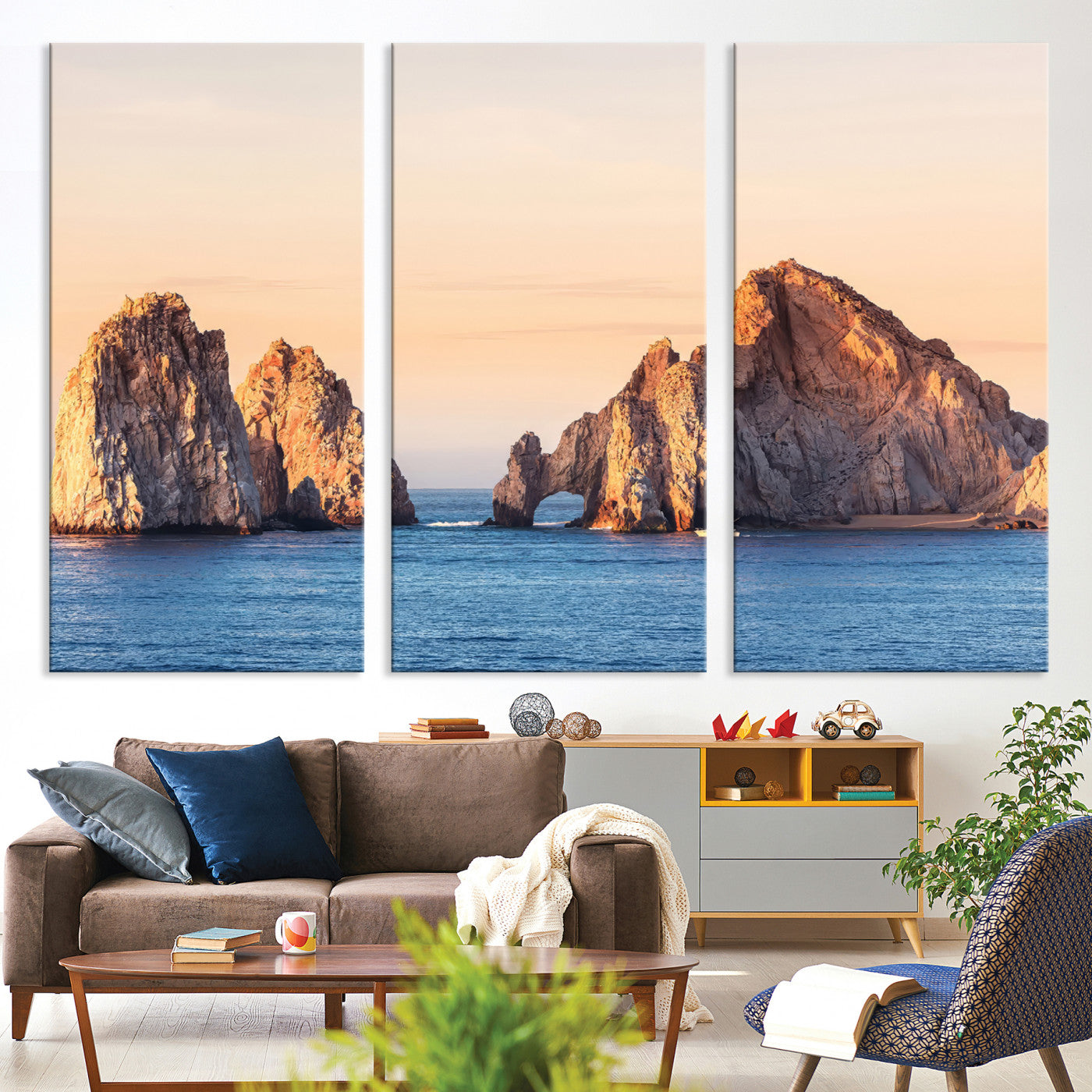 72996116-MGV-CV-36X24-El Arco Wall Art Canvas Print, Framed Cabo Rocks Art Picture Print, Ocean Arch Perfect Golden Coastal Landmark Decor, The Arch Canvas Print