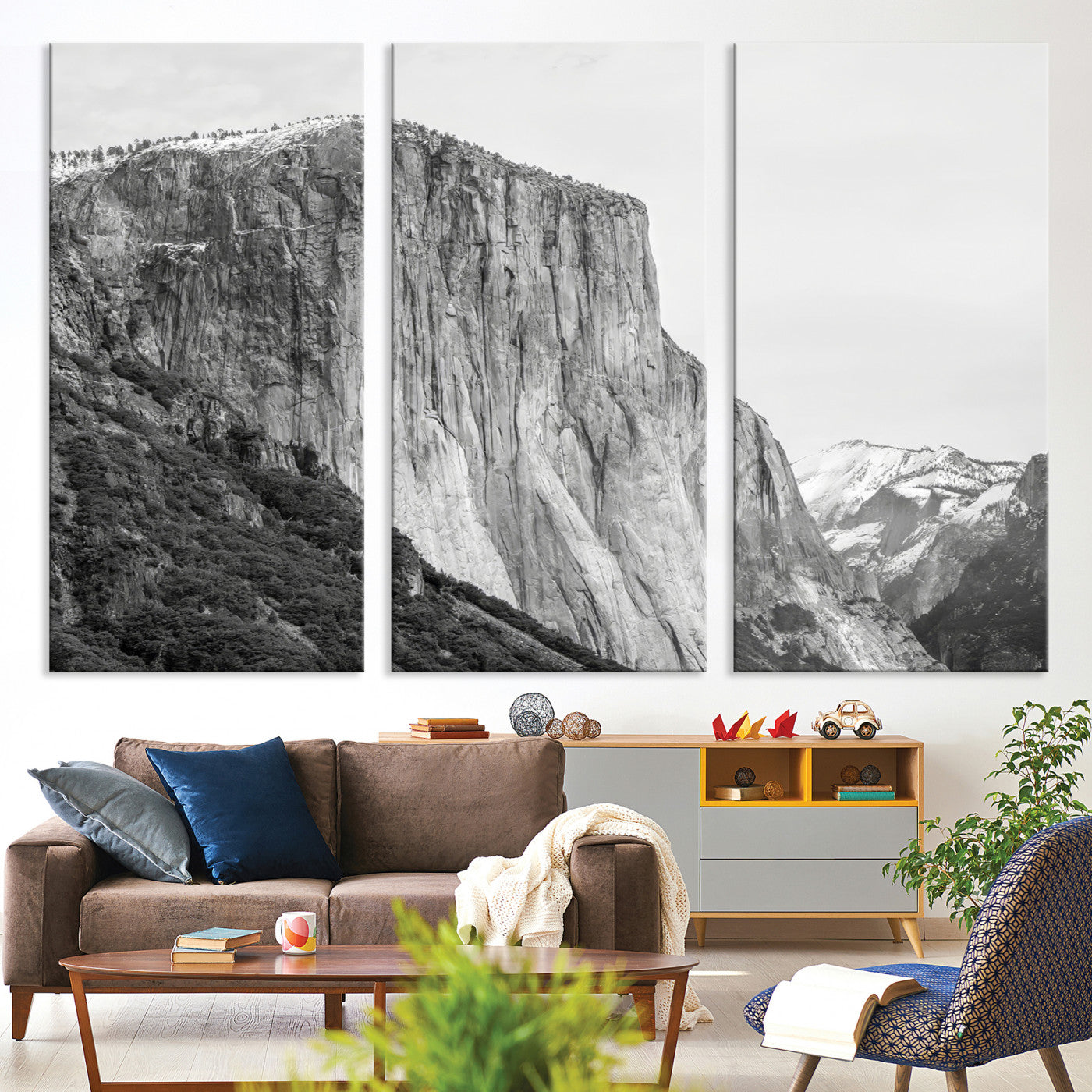 39393420-MGV-CV-36X24-El Capitan Wall Art Canvas Print, Framed Yosemite Cliff Art Picture Print, Monochrome Mountain Perfect Monochrome Sierra Decor