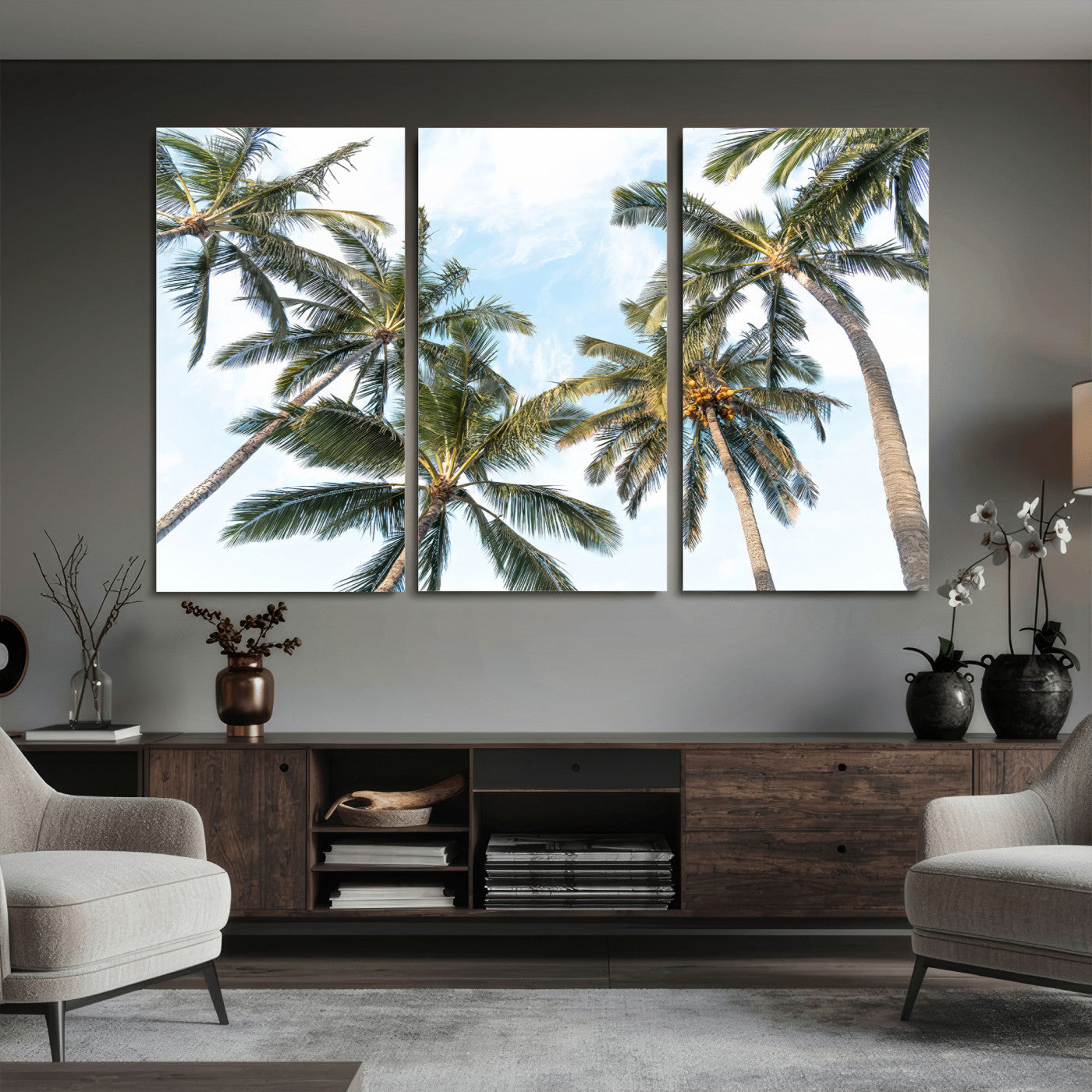 87247012-MGV-CV-36X24 - Tropical Palm Trees Wall Art – Sunlit Leaves & Blue Sky Canvas Print, Island Breeze and Vacation Vibes for Office or Home Decor