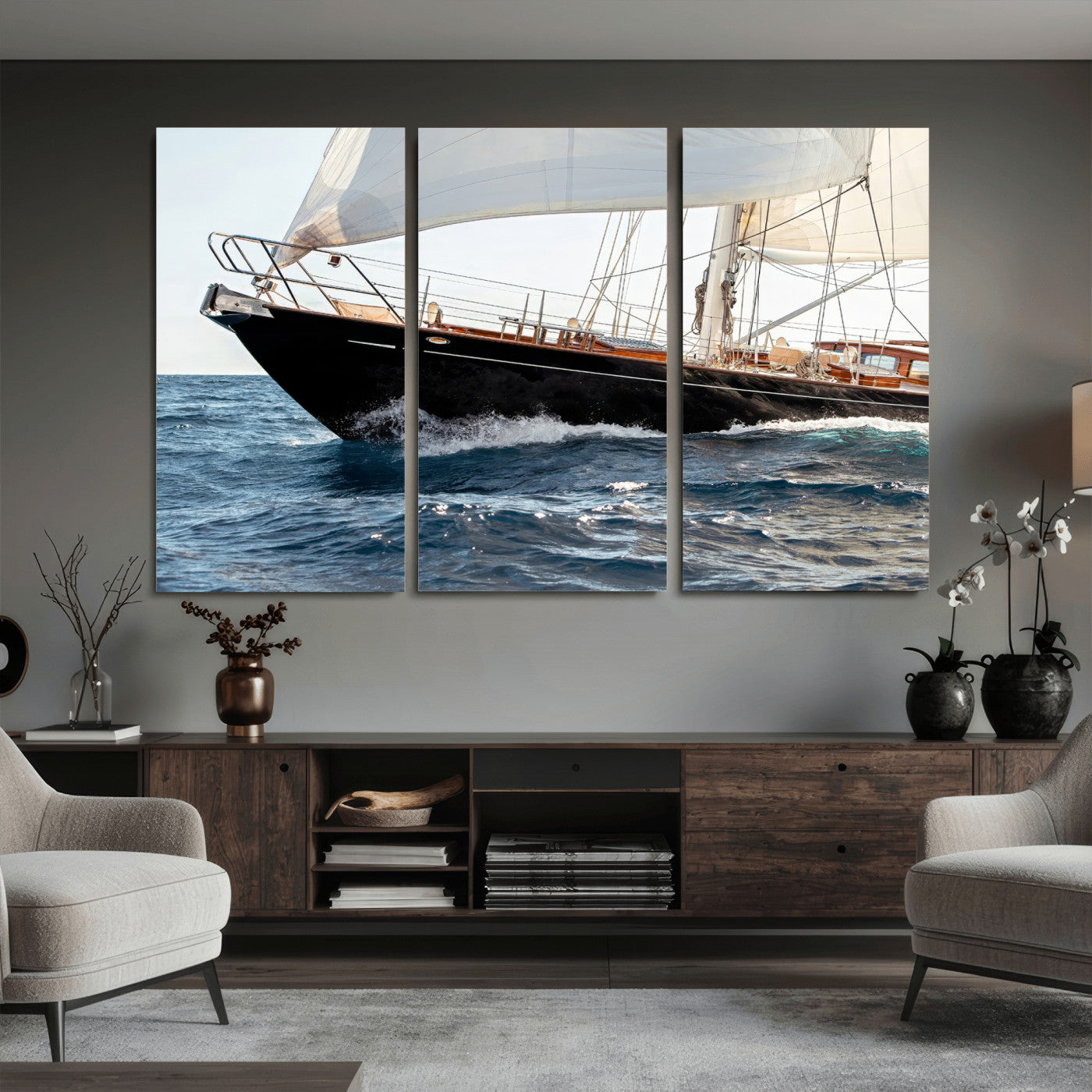 97168626-MGV-CV-36X24 - Boat Yacht Wall Art – Ocean Waves & Sailing Adventure Canvas Print, Nautical Elegance & Marine Journey for Living Room or Luxury Decor