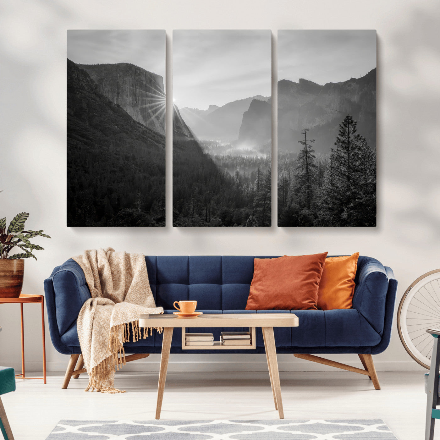 MGV-CV-48X32-3P - Yosemite Valley Wall Art Canvas Print, Framed El Capitan Sunrise Art Picture Print, Misty Mountain Perfect Modern Rustic Decor Artwork