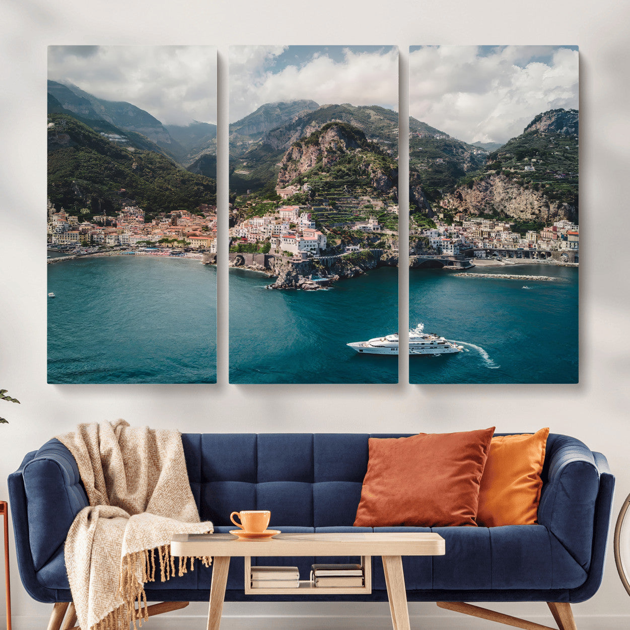 20321590-MGV-CV-36X24-Amalfi Coast Wall Art – Framed Italian Seaside Canvas Artwork, Mediterranean Landscape Design, Coastal Decor for Home, Office