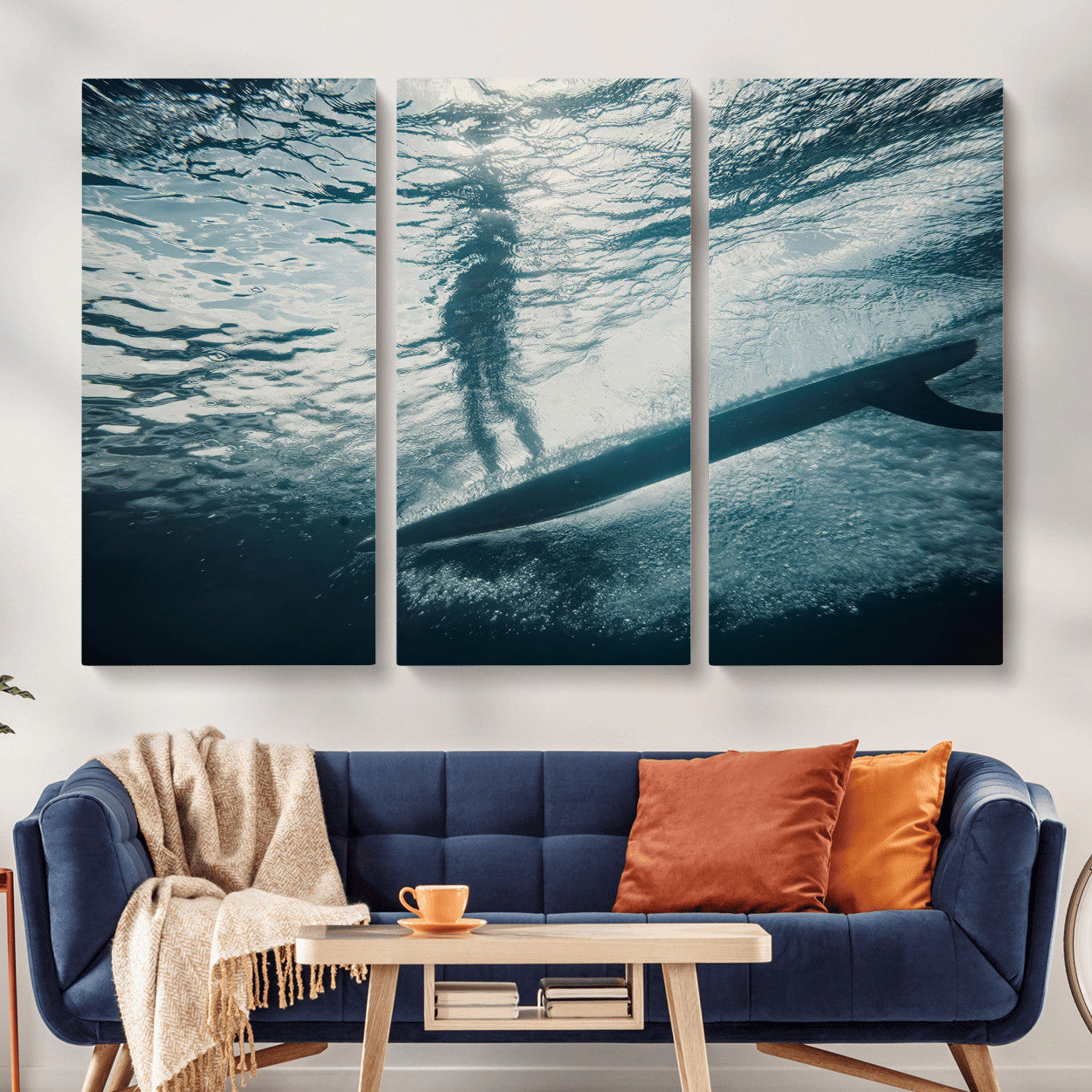 MGV-CV-48X32-3P - Submerged Surf Wall Art Canvas Print, Framed Underwater Perspective Art Picture Print, Ocean Surf Perfect Coastal Adventure Decor Artwork