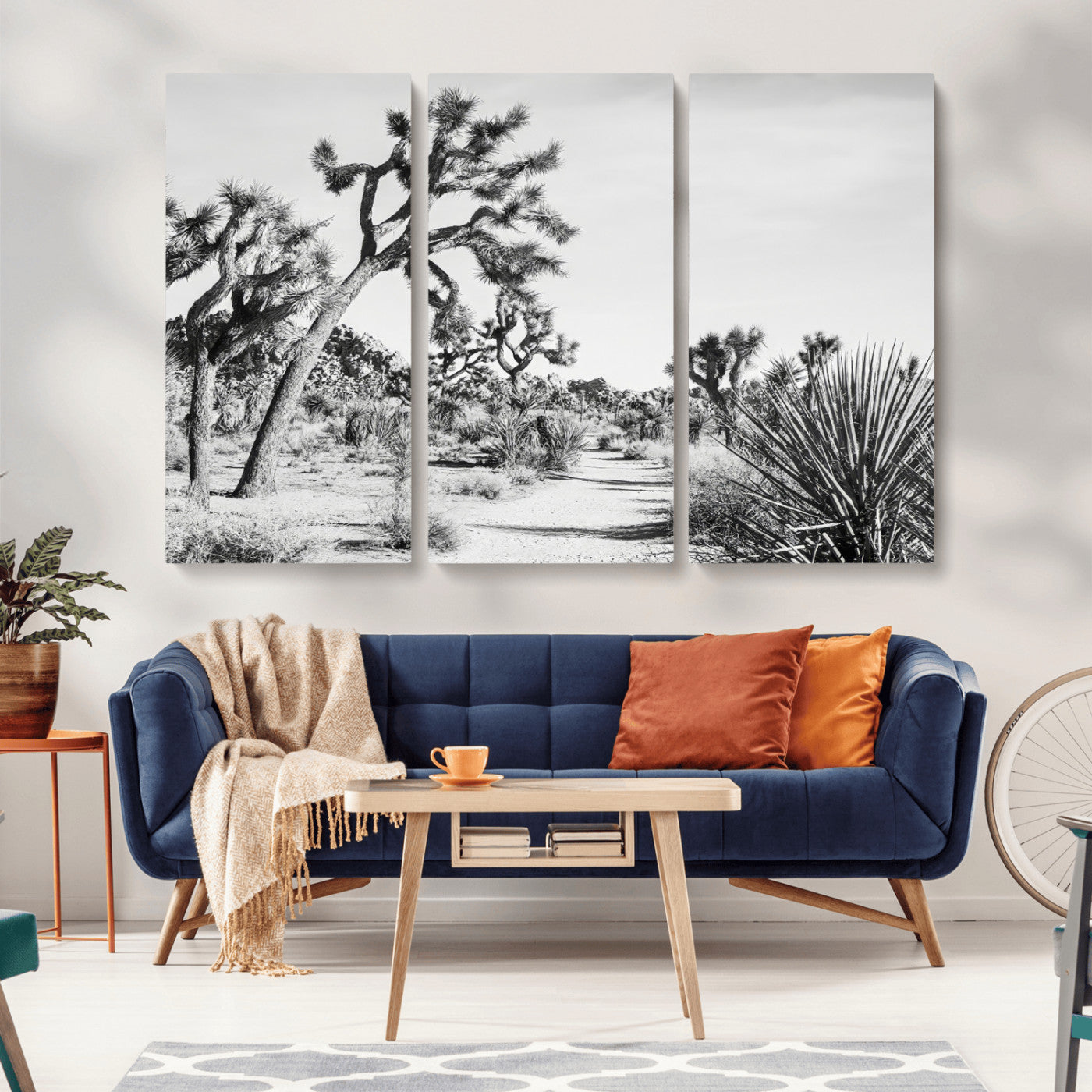MGV-CV-48X32-3P - Joshua Tree Wall Art Canvas Print, Framed Desert Path Art Picture Print, Monochrome Desert Perfect Minimalist Desert Decor Artwork