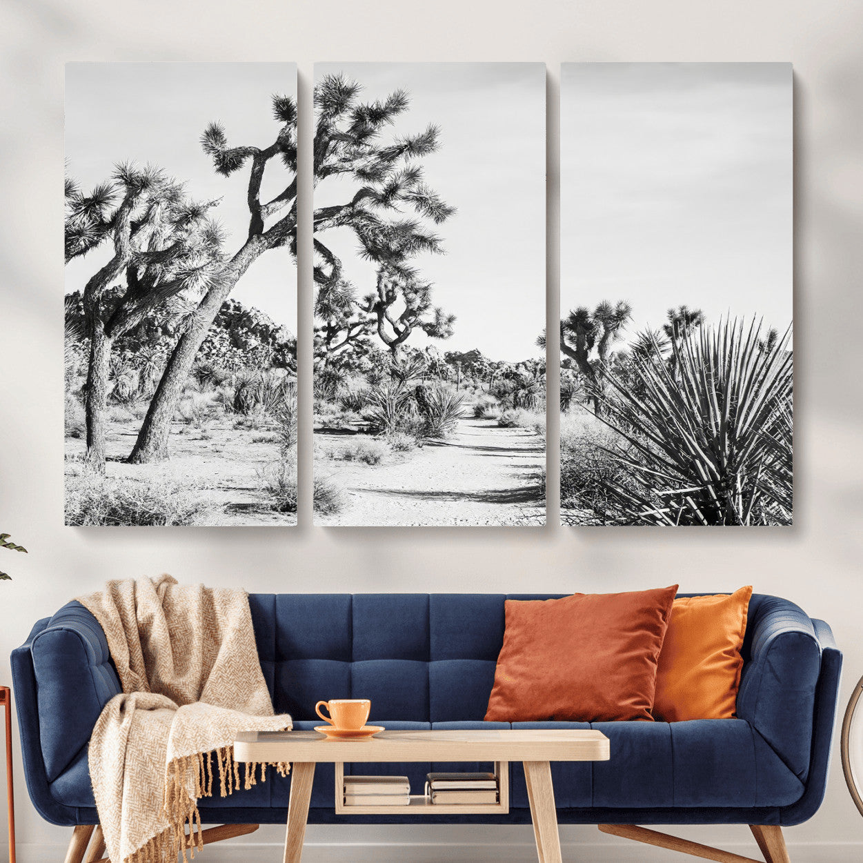 88164251-MGV-CV-36X24-Joshua Tree Desert Wall Art – Black & White Canvas Print, Nature Serenity Decor for Guest Room, Office or Living Room