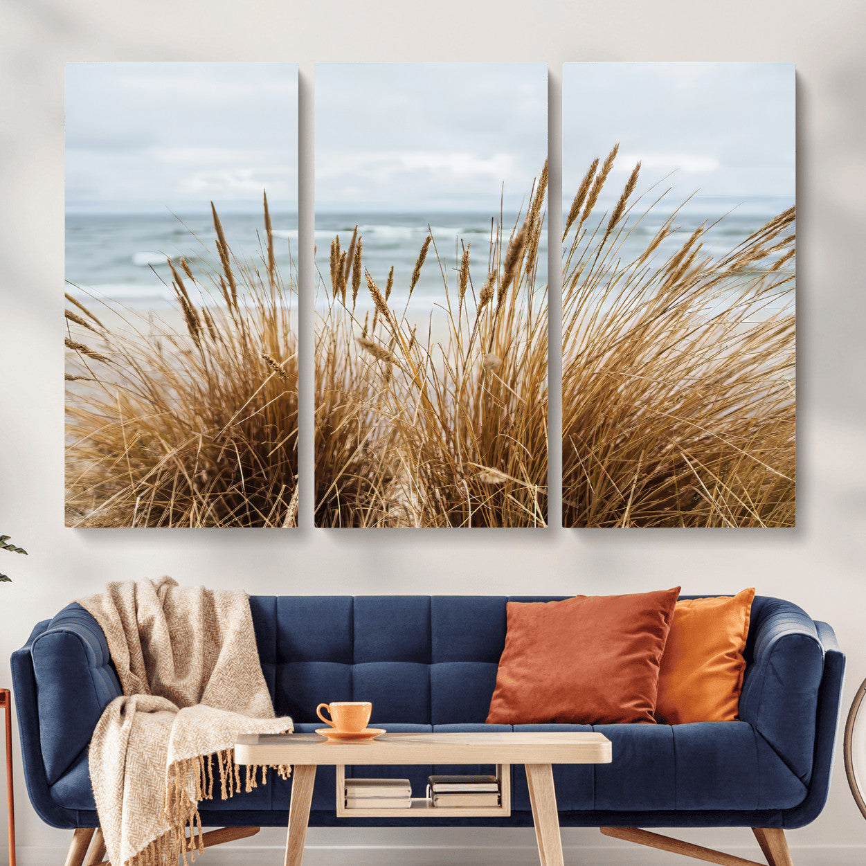 14270839-MGV-CV-36X24-Beach Grass Wall Art – Framed Coastal Dunes Canvas Artwork, Minimal Seaside Design, Modern Coastal Decor for Home, Office