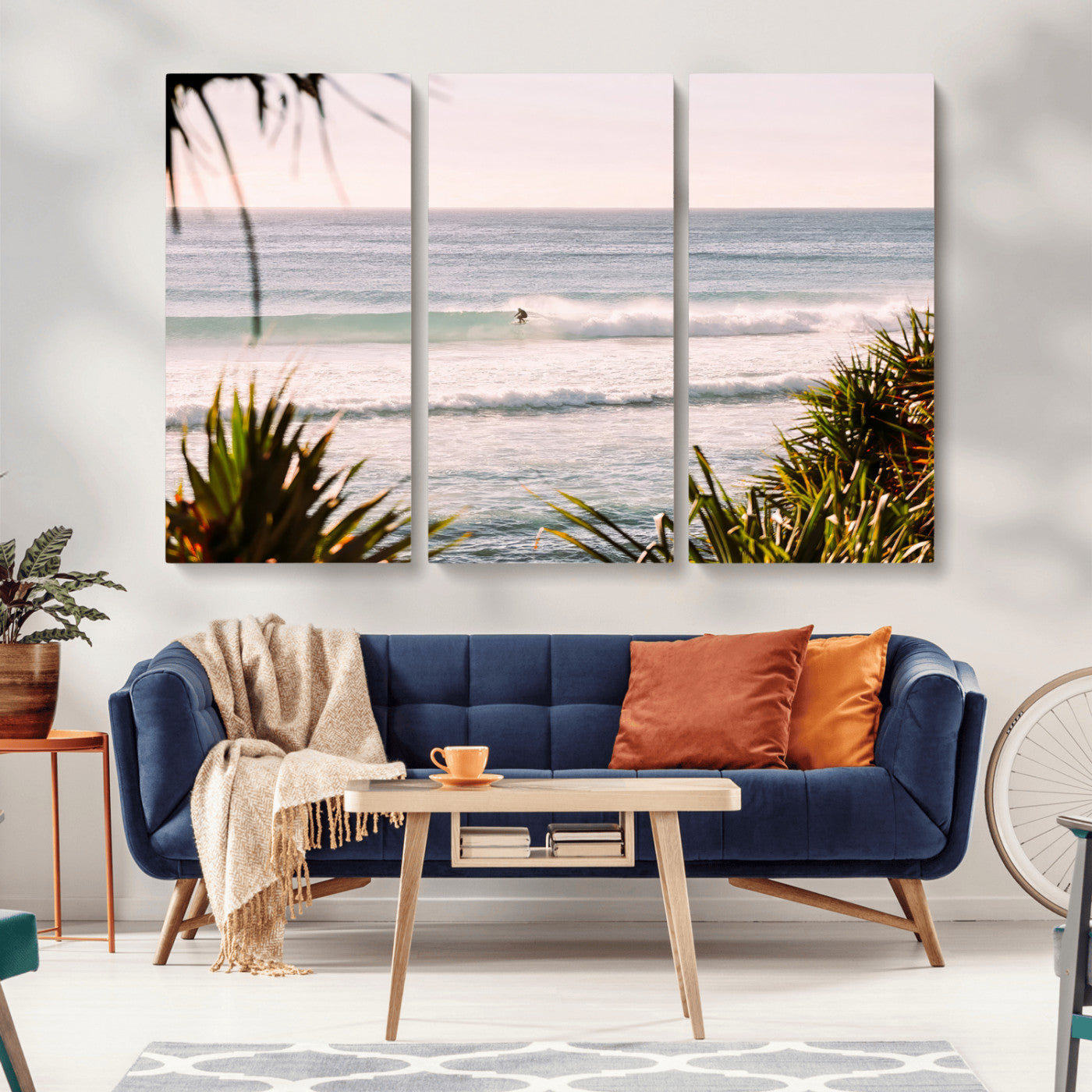 MGV-CV-48X32-3P - Ocean Surfer Wall Art Canvas Print, Framed Coastal Surf Art Picture Print, Tropical Beach Perfect Tropical Coastal Decor Artwork