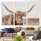 39964150-MGV-CV-36X24-Longhorn Cow Wall Art Canvas Print, Framed Texas Ranch Art Picture Print, Western Bull Perfect County Decor Artwork