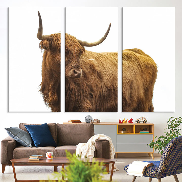 Highland Cow Wall Art Canvas Print, Scottish Bull Print, Framed Rustic Farmhouse Art Print, Large Country Animal Printing Perfect for Farmhouse Decor