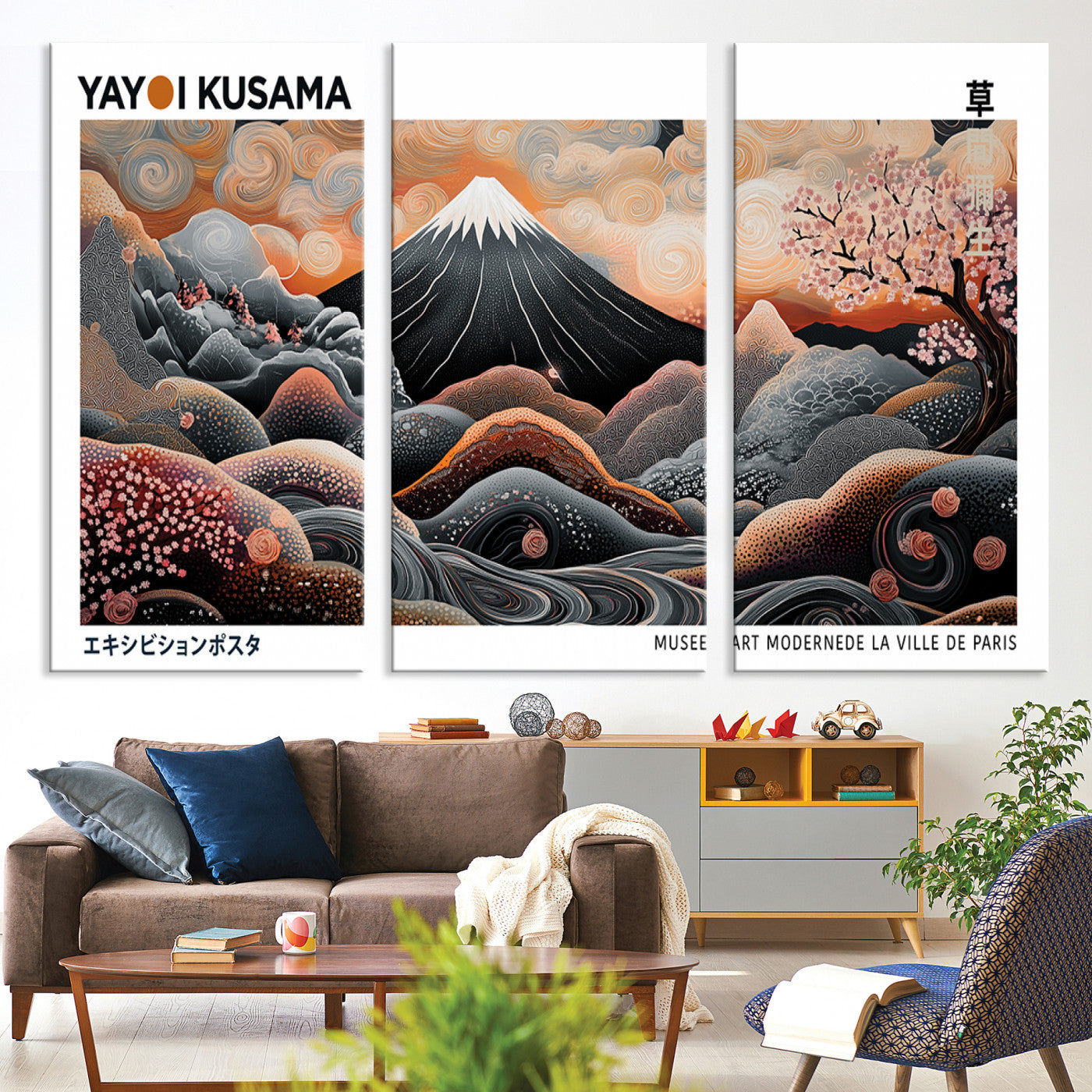63125329-MGV-CV-36X24-Yayoi Kusama Wall Art Canvas Print, Framed Contemporary Dot Art Picture Print, Japanese Style Perfect Japanese Decor