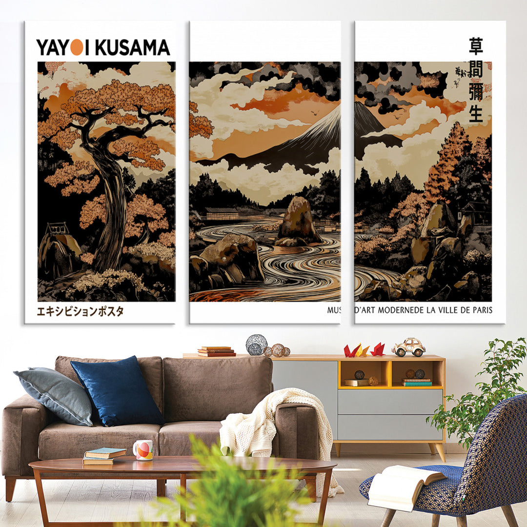 Modern Japanese Wall Art Print Yayoi Kusama Canvas Wall Art Abstract Mount Fuji Canvas Print Japanese Landscape Art Printing