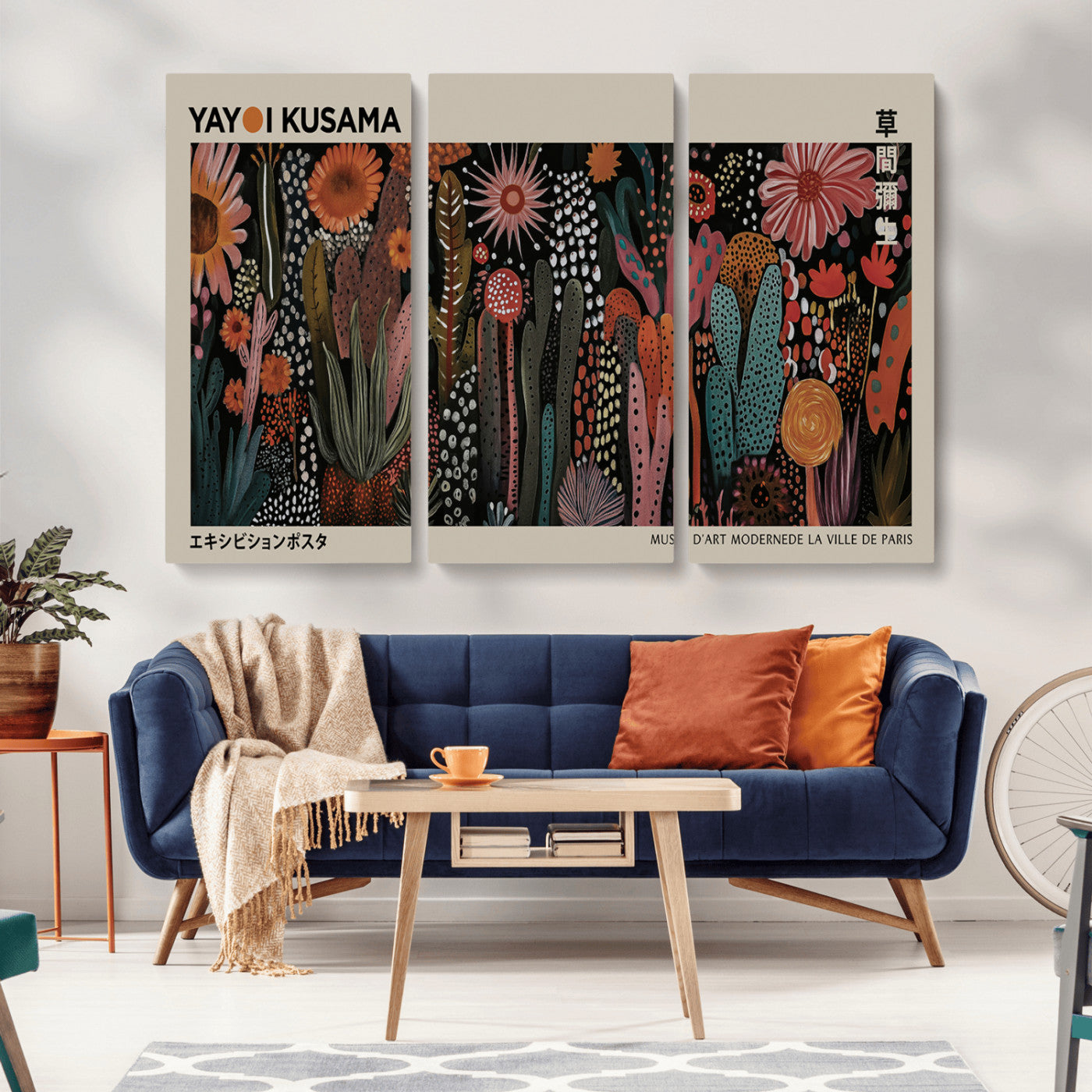 MGV-CV-48X32-3P - Modern Japanese Wall Art Print Yayoi Kusama Canvas Wall Art Abstract Mount Fuji Canvas Print
