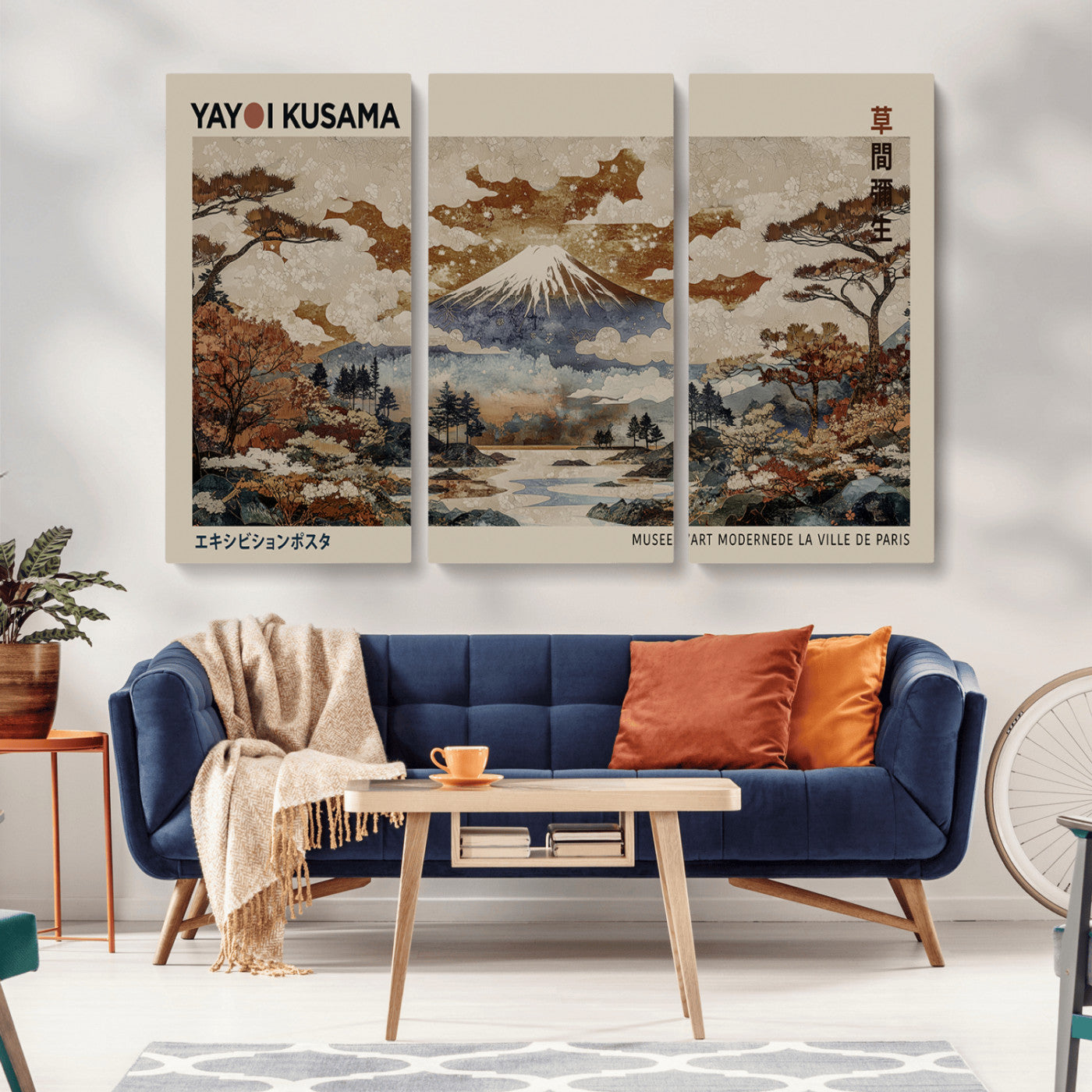MGV-CV-48X32-3P - Yayoi Wall Art: Transform Your Space, Modern Japanese Wall Art Print Yayoi Kusama Canvas Wall Art