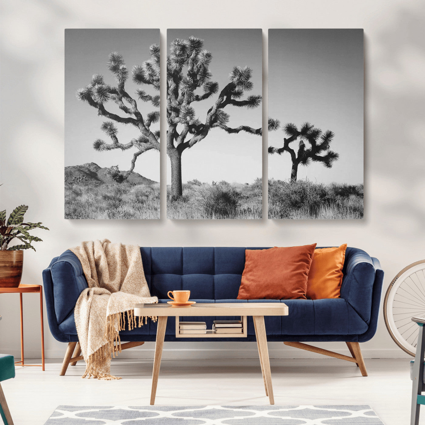 MGV-CV-48X32-3P - Joshua Tree Wall Art Canvas Print, Framed Monochrome Desert Art Picture Print, Minimalist Nature Scene Perfect Southwestern Minimalist Decor Artwork