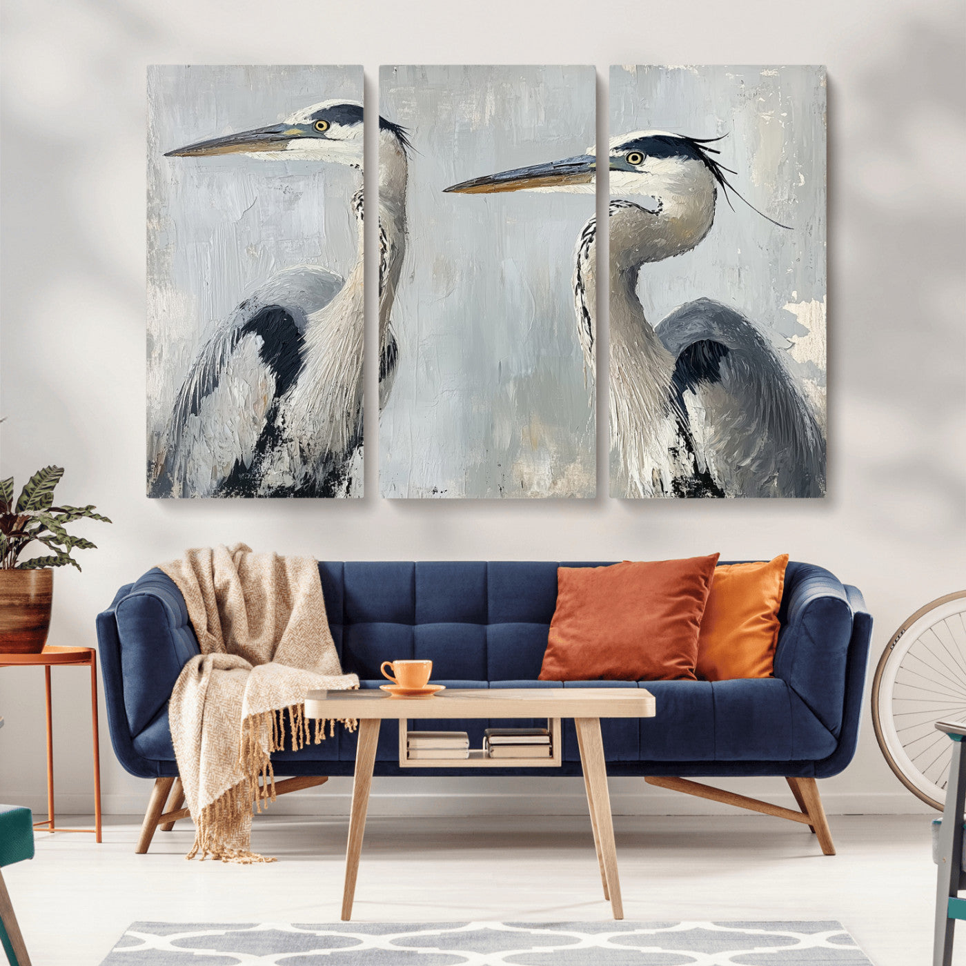 MGV-CV-48X32-3P - Bird Canvas Decor Wall Art Canvas Print, Framed Coastal Bird Pair Art Picture Print, Minimalist Wildlife Wall Perfect Coastal Minimalist Decor Artwork
