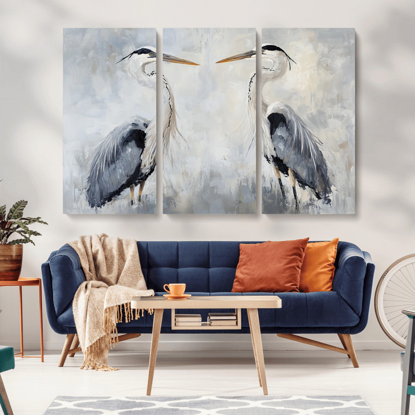 MGV-CV-48X32-3P - Heron Wall Art Wall Art Canvas Print, Framed Bird Canvas Decor Art Picture Print, Nature Inspired Perfect Coastal Minimalist Decor Artwork