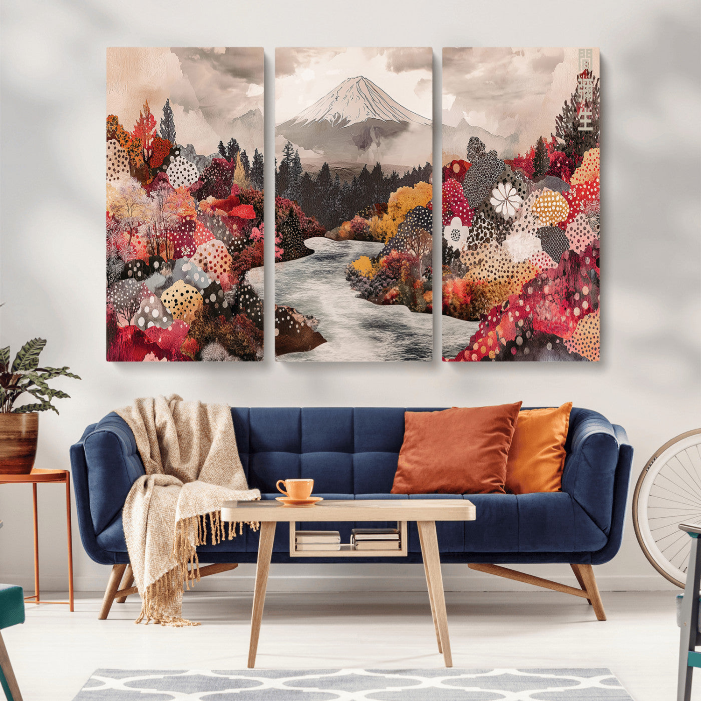MGV-CV-48X32-3P - Mountain Wall Art Wall Art Canvas Print, Framed Autumn Forest Art Picture Print, Cottagecore Landscape Perfect Cottagecore Boho Decor Artwork