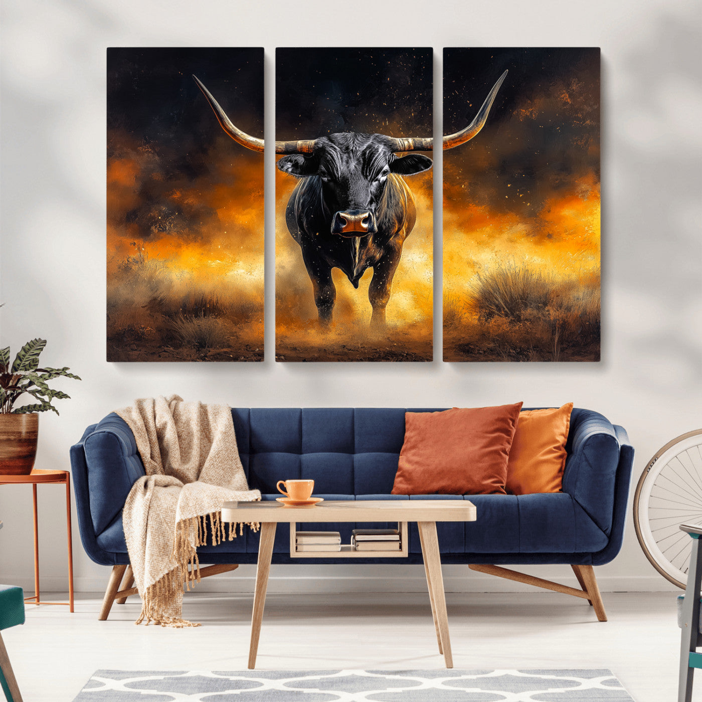MGV-CV-48X32-3P - Longhorn Canvas Wall Art Canvas Print, Framed Bold Bull Wall Art Art Picture Print, Western Animal Decor Perfect Western Dramatic Decor Artwork