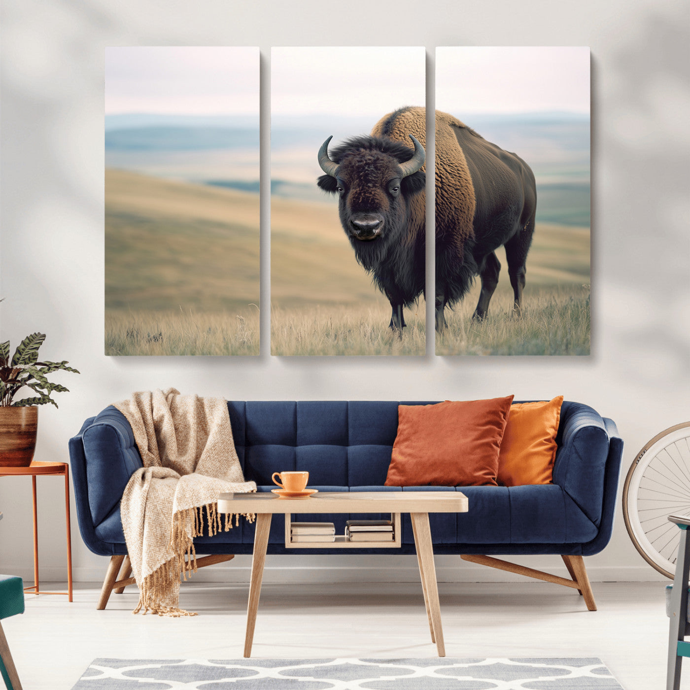 MGV-CV-48X32-3P - Bison Wall Art Wall Art Canvas Print, Framed Buffalo Canvas Print Art Picture Print, American Bison Decor Perfect Rustic Western Decor Artwork