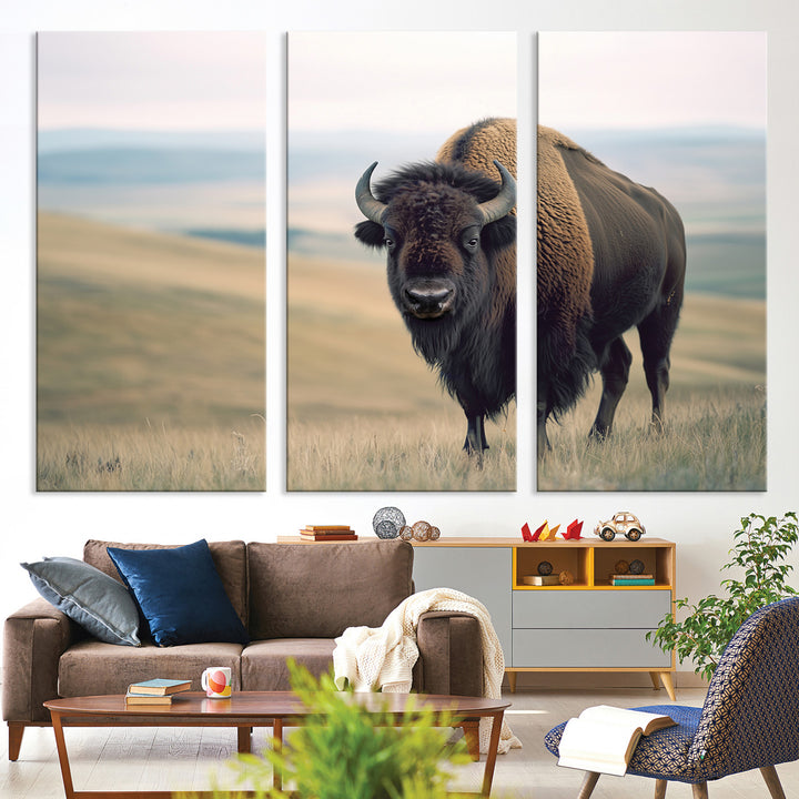 Bison Wall Art Wall Art Canvas Print, Buffalo Canvas Print Print, Framed American Bison Decor Art Print, Large Frontier Style Printing Perfect