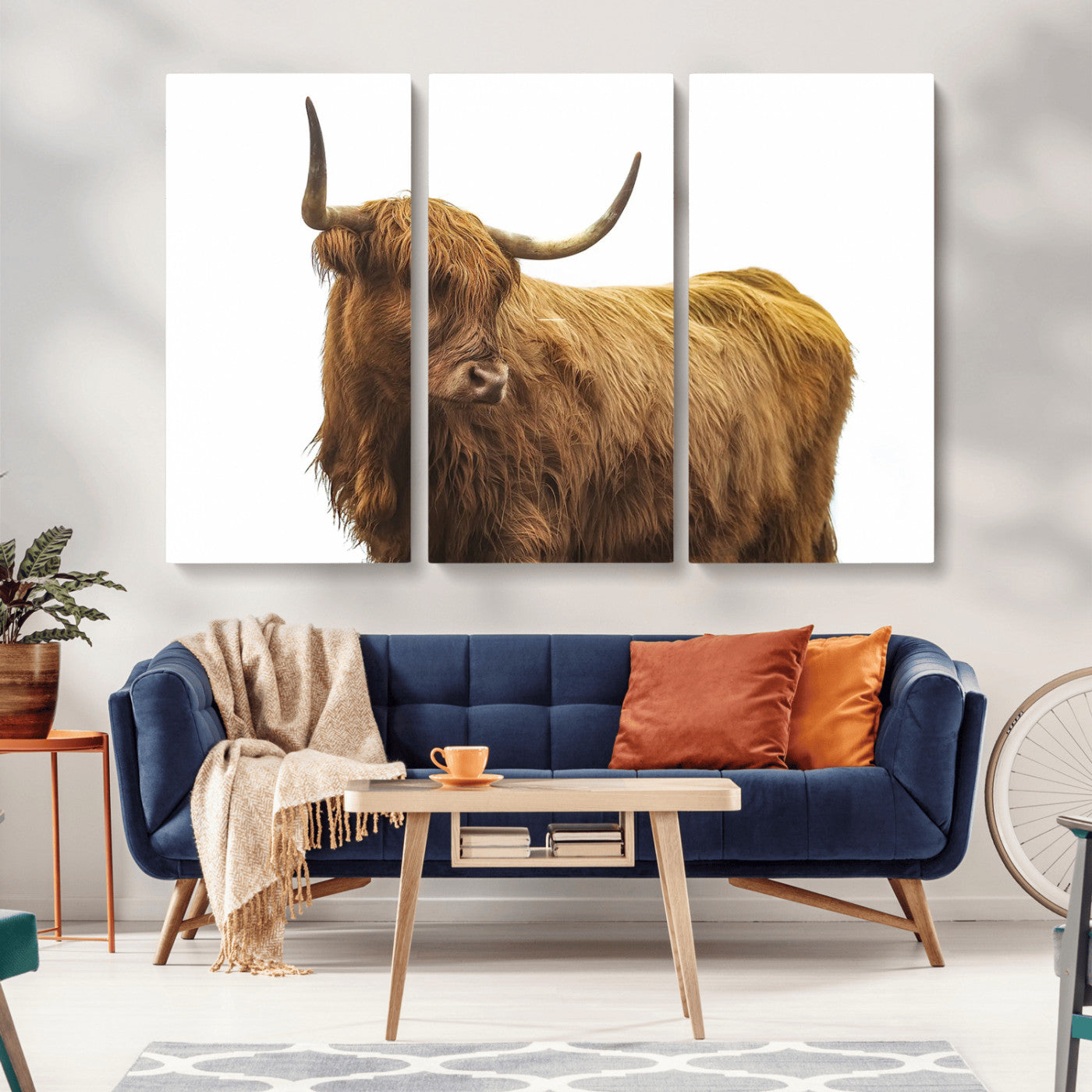 MGV-CV-48X32-3P - Highland Cow Wall Art Canvas Print, Framed Farmhouse Wall Art Art Picture Print, Rustic Animal Decor Perfect Rustic Farmhouse Decor Artwork