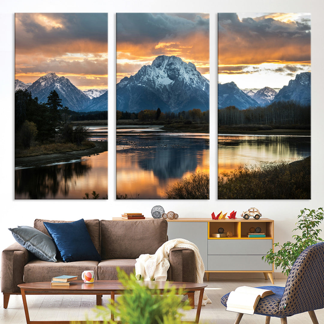 Mountain Sunset Wall Art Canvas Print, Framed Alpine Wilderness Art Picture Print, Golden Hour Perfect Wilderness Decor Artwork