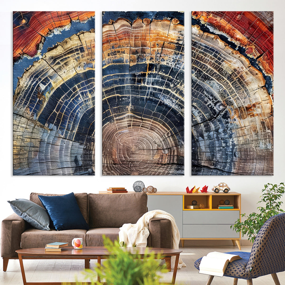 Tree Rings Canvas Wall Art Print, Framed Wood Texture Art Picture Print, Petrified Wood Perfect Modern Rustic Decor Artwork