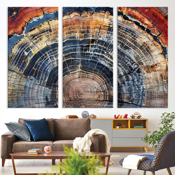 Tree Rings Canvas Wall Art Print, Framed Wood Texture Art Picture Print, Petrified Wood Perfect Modern Rustic Decor Artwork
