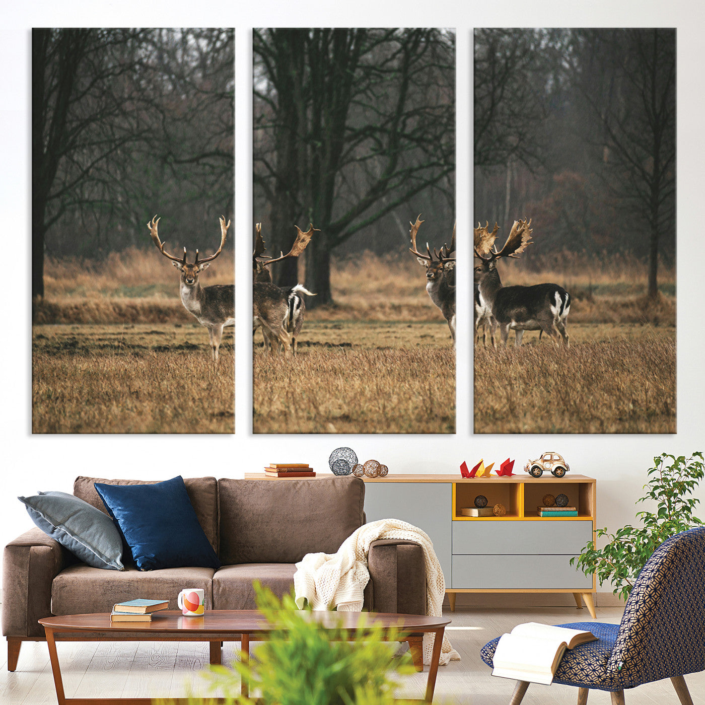 55348744-MGV-CV-36X24-Deer Photography Wall Art Canvas Print, Framed Rustic Wildlife Art Picture, Rustic Deer Wall Art Print